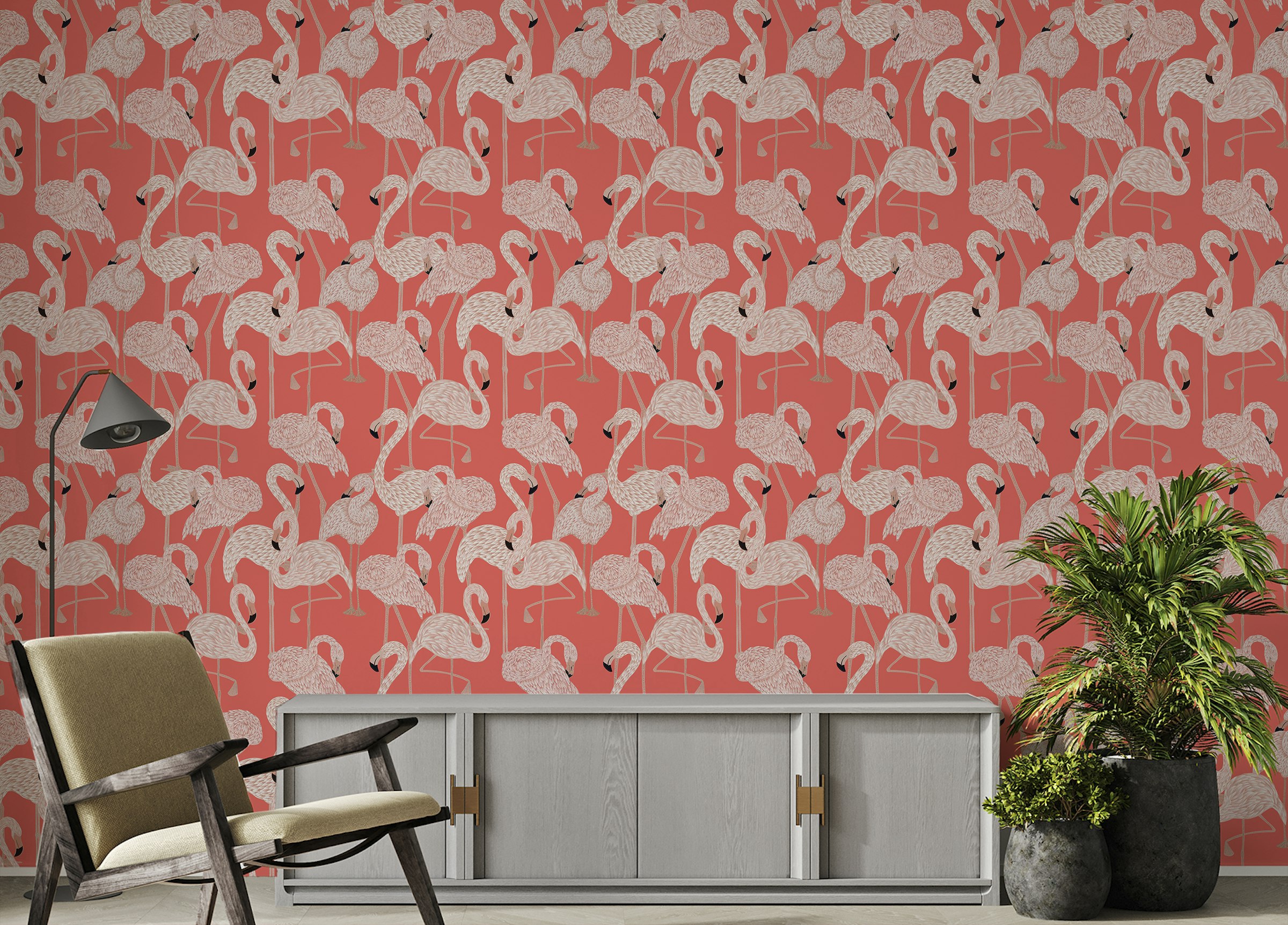 Peel and Stick Pink Flamingos Design Peel and Stick Wallpaper