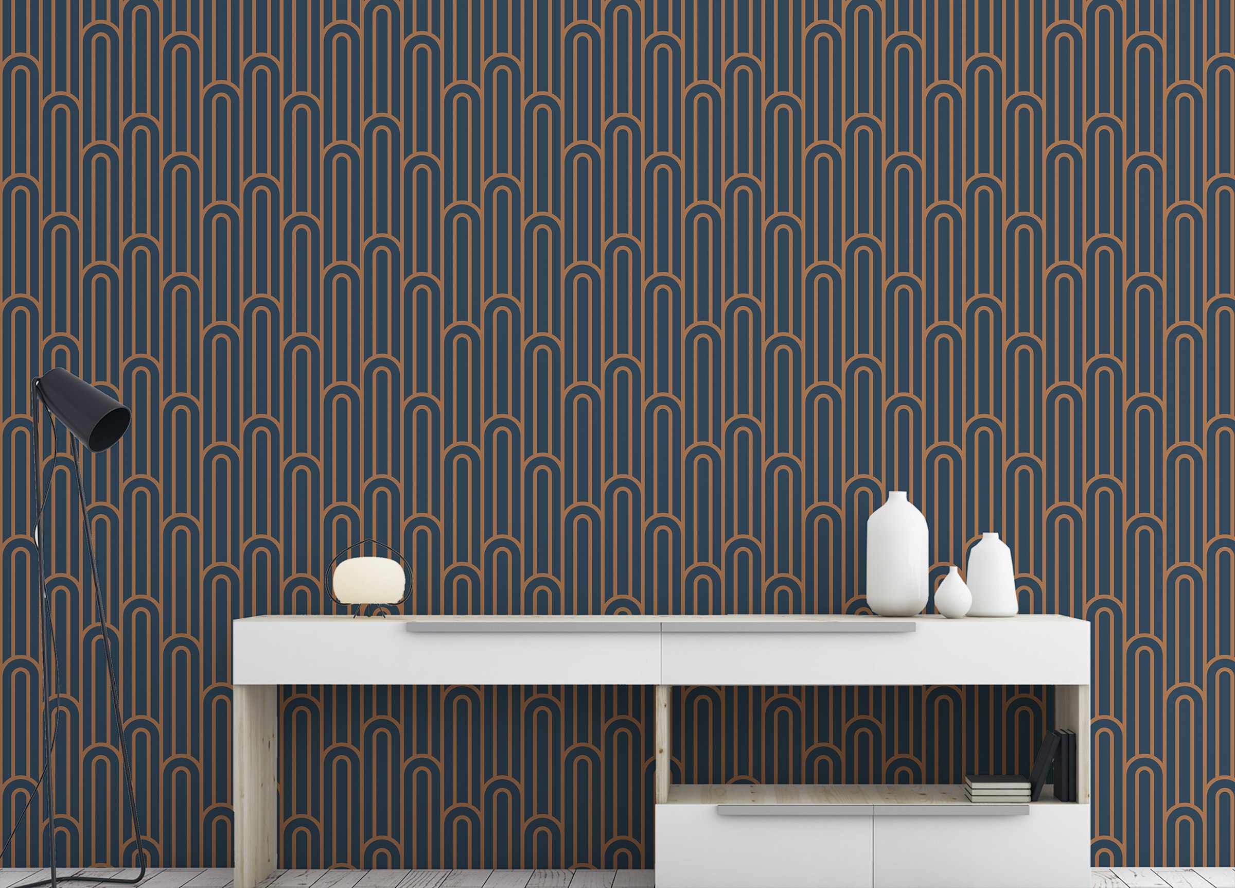 Custom made Abstract Art Deco Arches Orange Color Wallpaper
