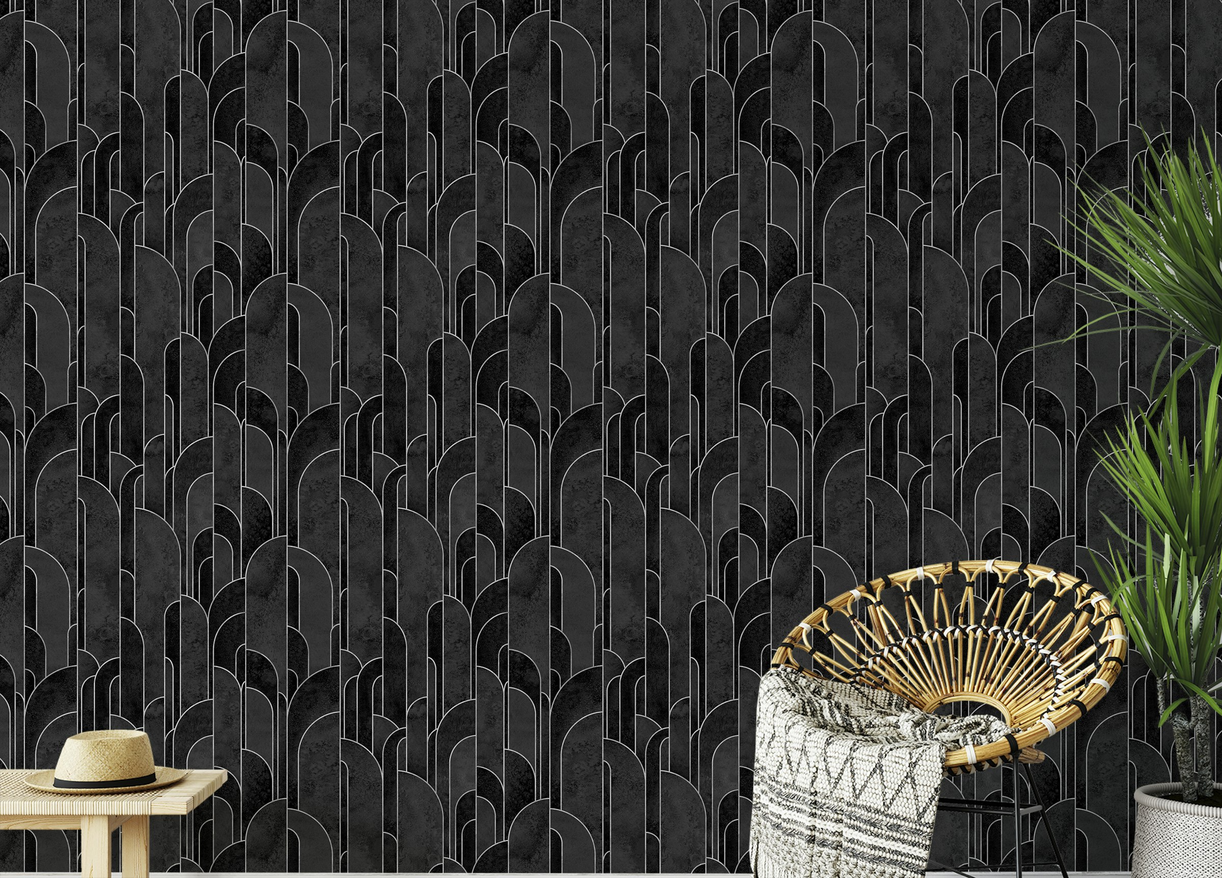Custom made Black Art Deco Design Repeat Pattern Wallpaper