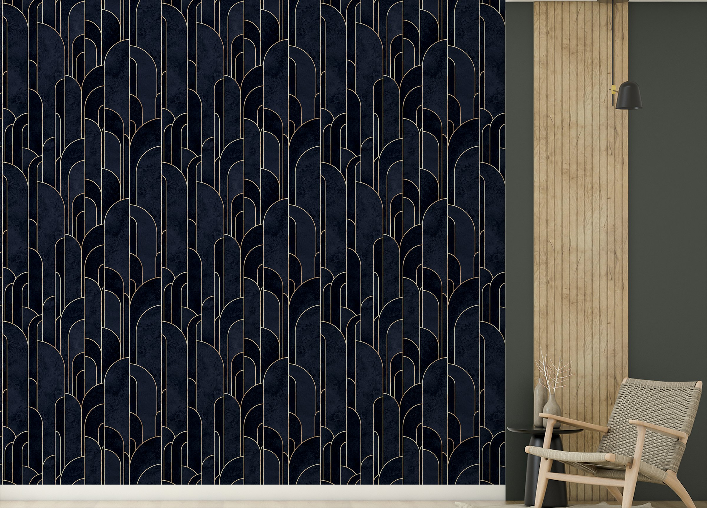 Custom made Dark Blue Art Deco Self Adhesive Wallpaper For Walls