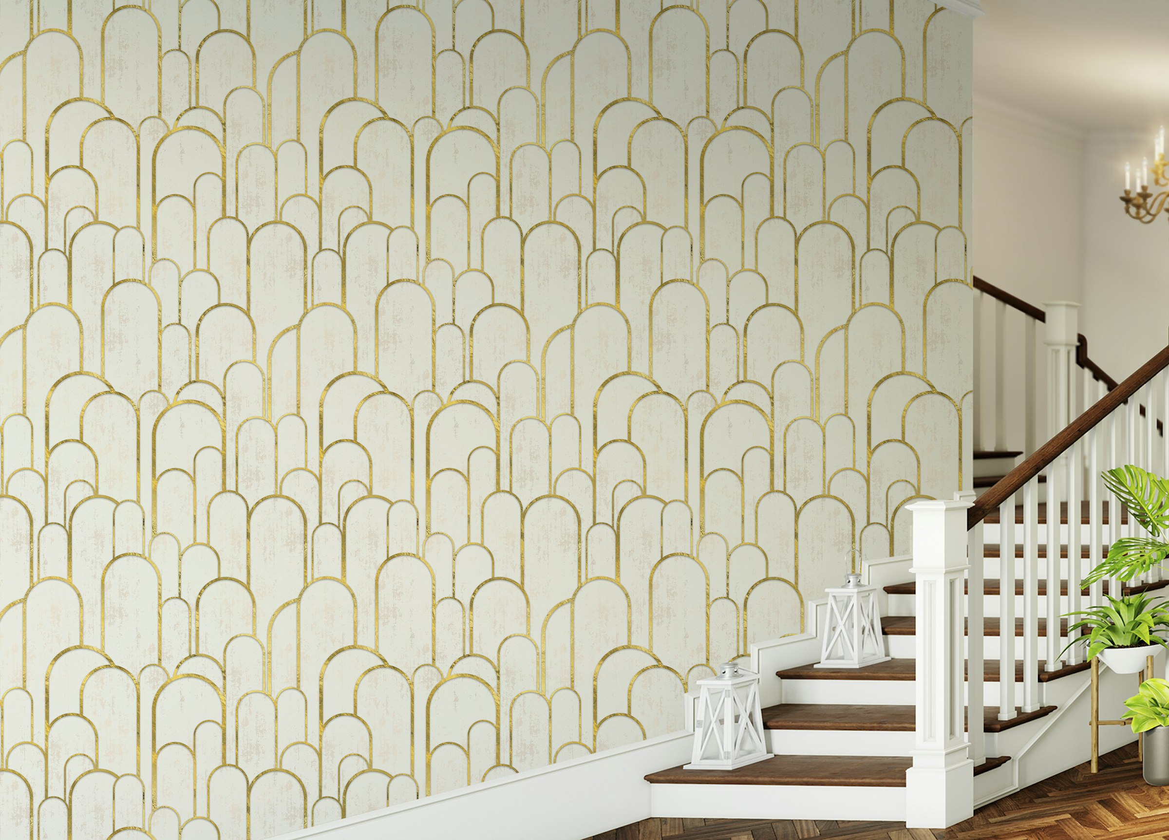 Custom made Repeat Pattern Archway Golden Art Deco Wallpaper