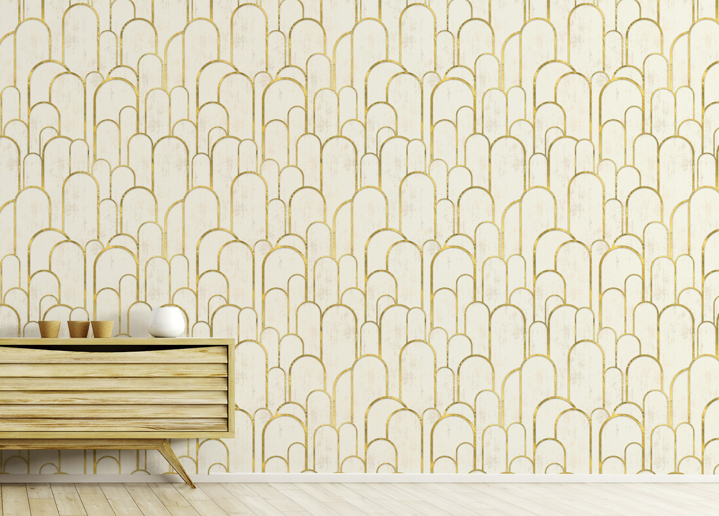 Peel and Stick Repeat Pattern Archway Golden Art Deco Wallpaper