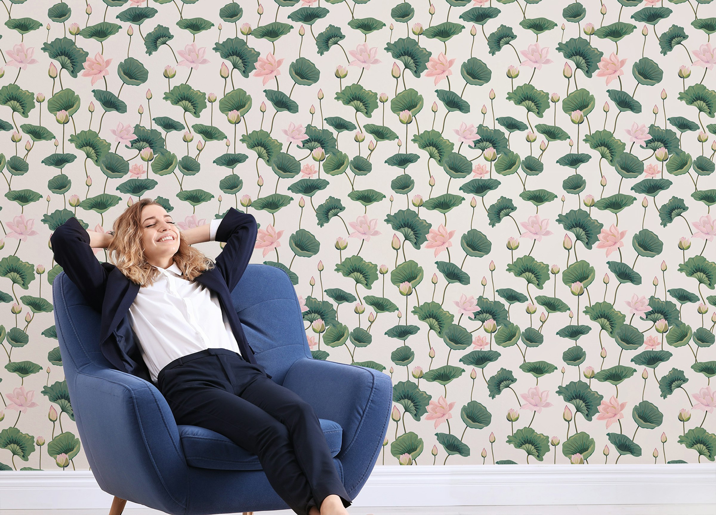 Custom made Blissful Lotus and Lush Greenery Wallpaper