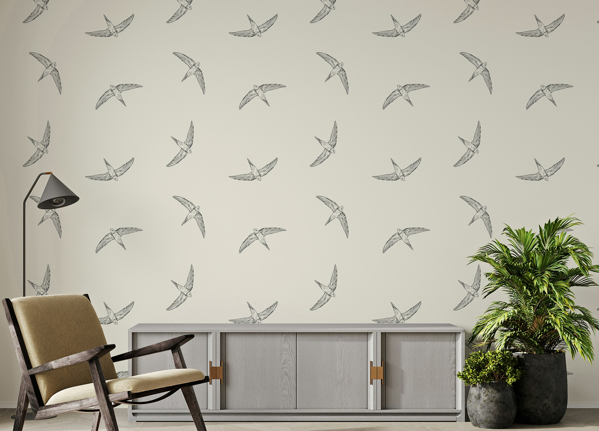 Peel and Stick Elegant Beige Avian Elevation Wallpaper