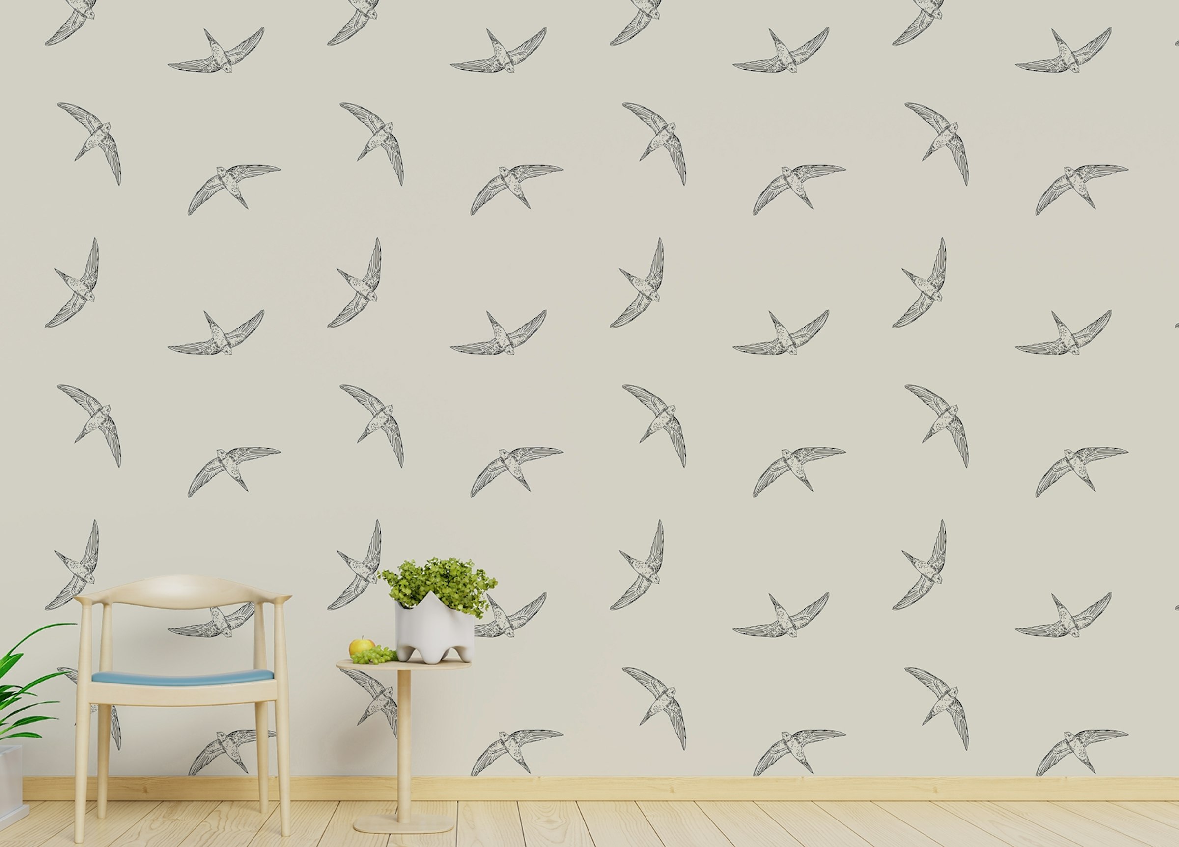 Custom made Elegant Beige Avian Elevation Wallpaper