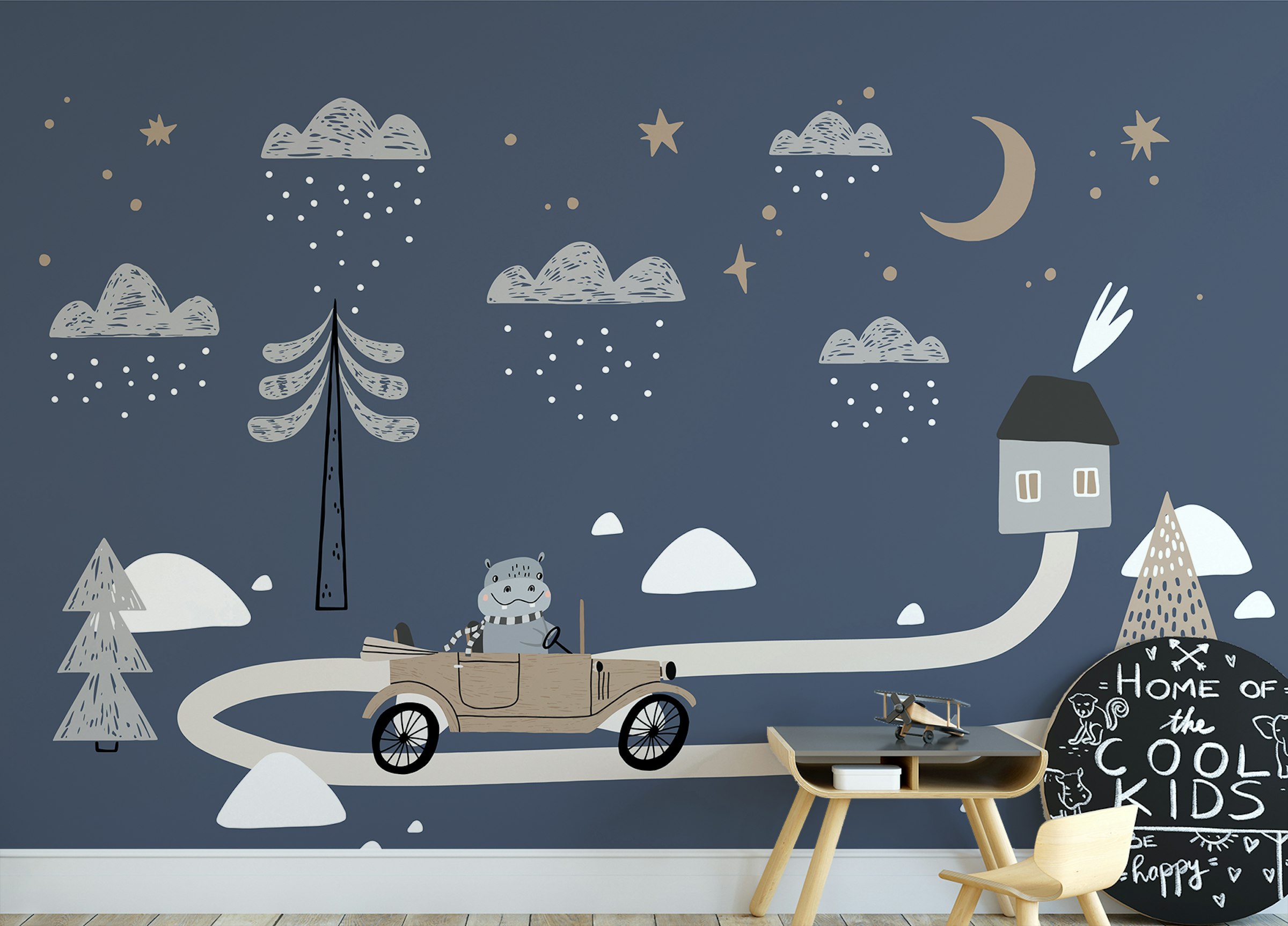 Peel and Stick Vintage Vroom Retro Car Mural for Kids Rooms