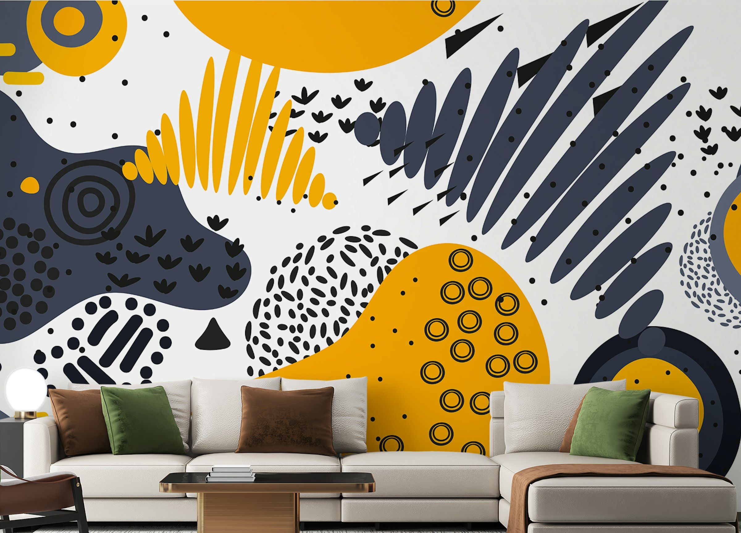 Peel and Stick Yellow and Gray Abstract Shapes Murals