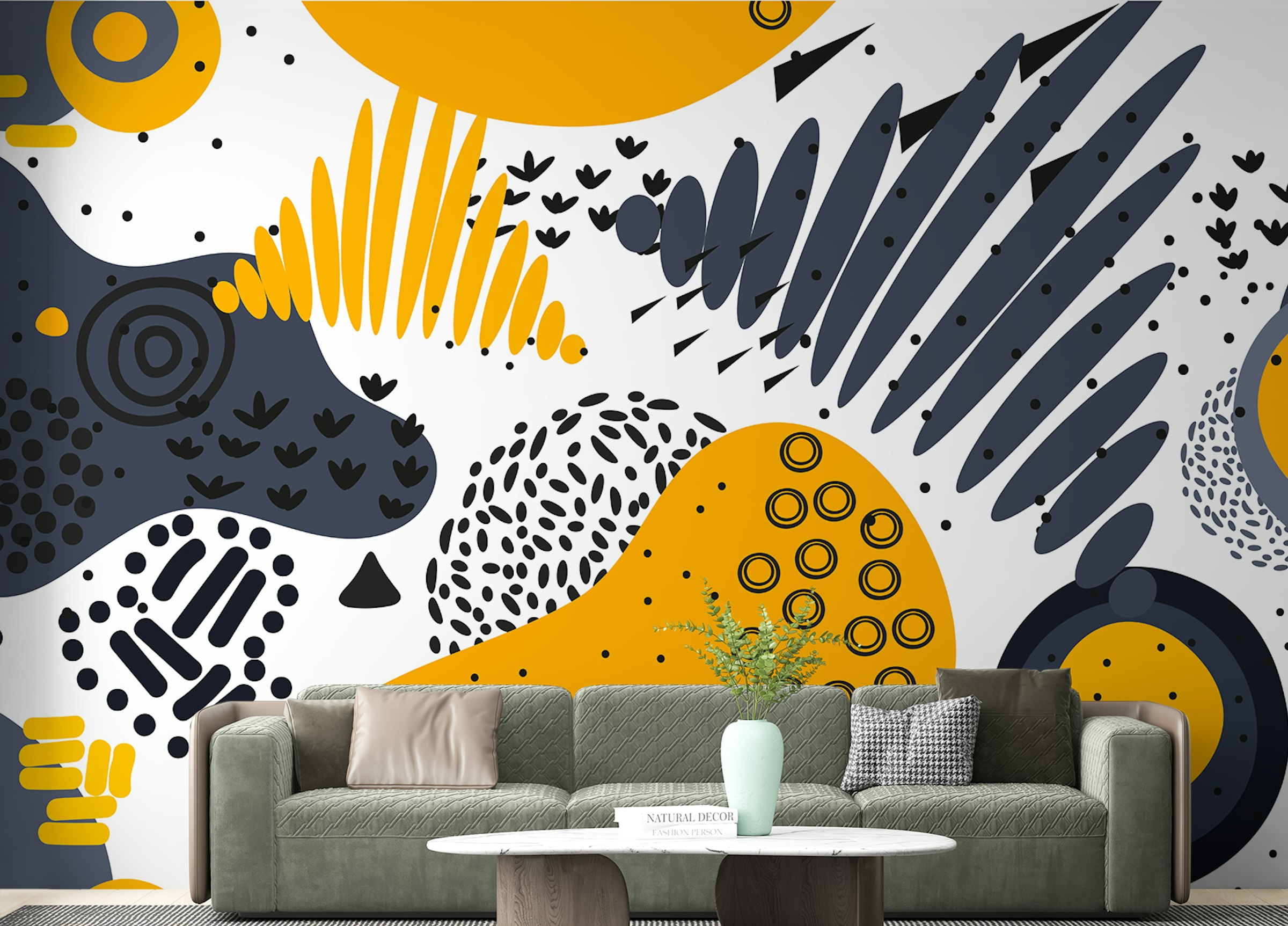 Custom made Yellow and Gray Abstract Shapes Murals