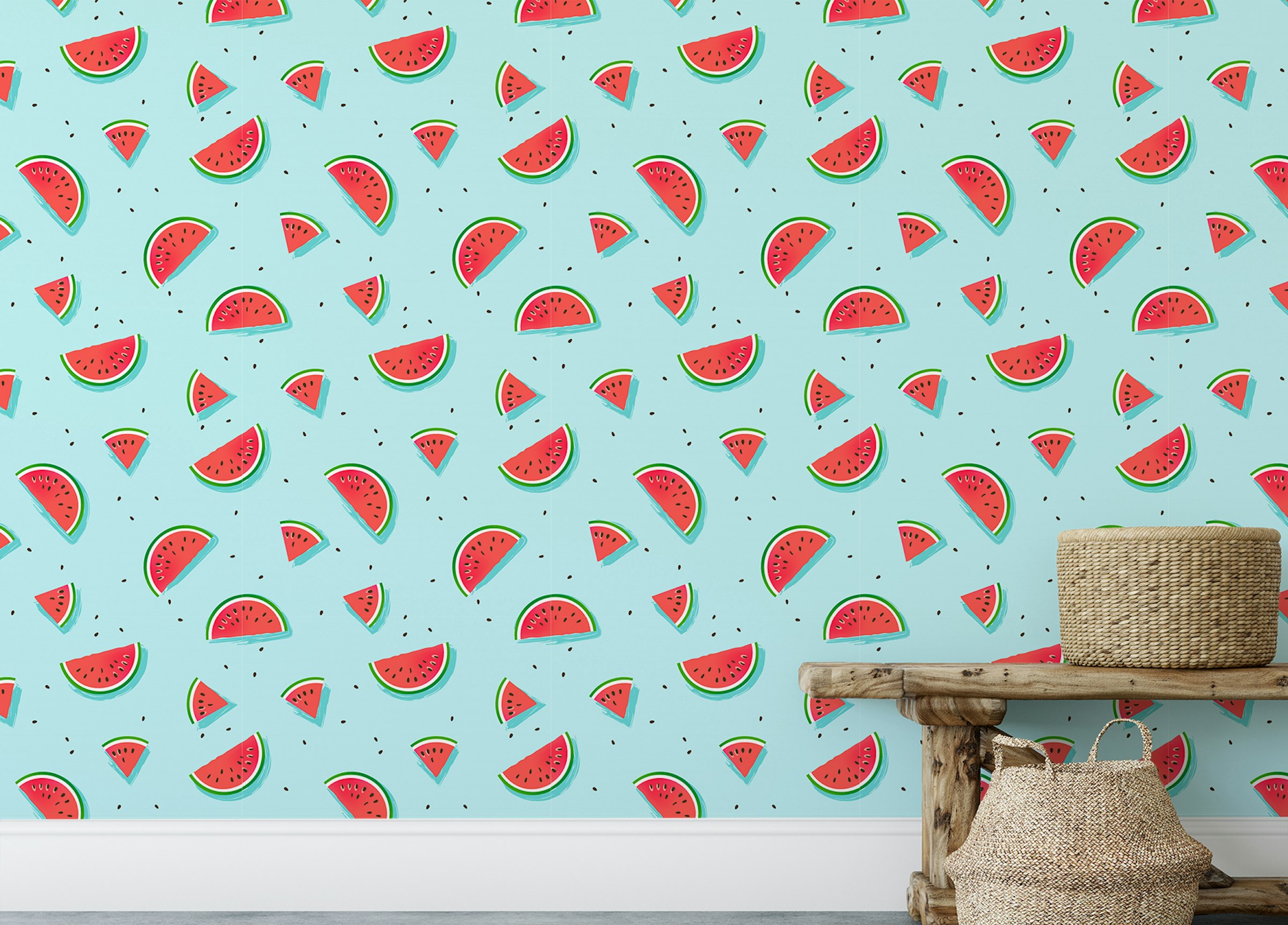 Peel and Stick Watermelon Fruit Repeat Pattern Wallpaper