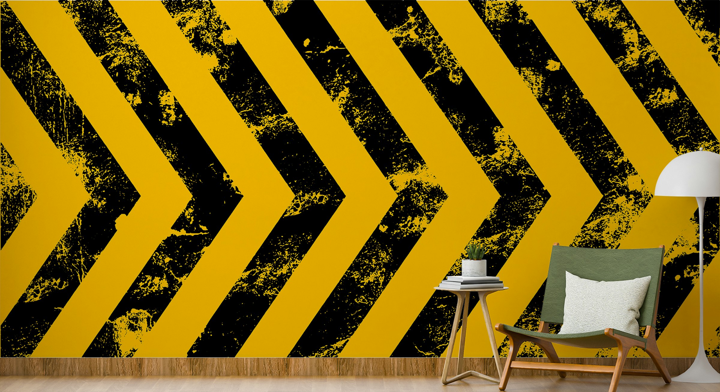 Peel and Stick Black and Yellow Hazard Strips Wallpaper