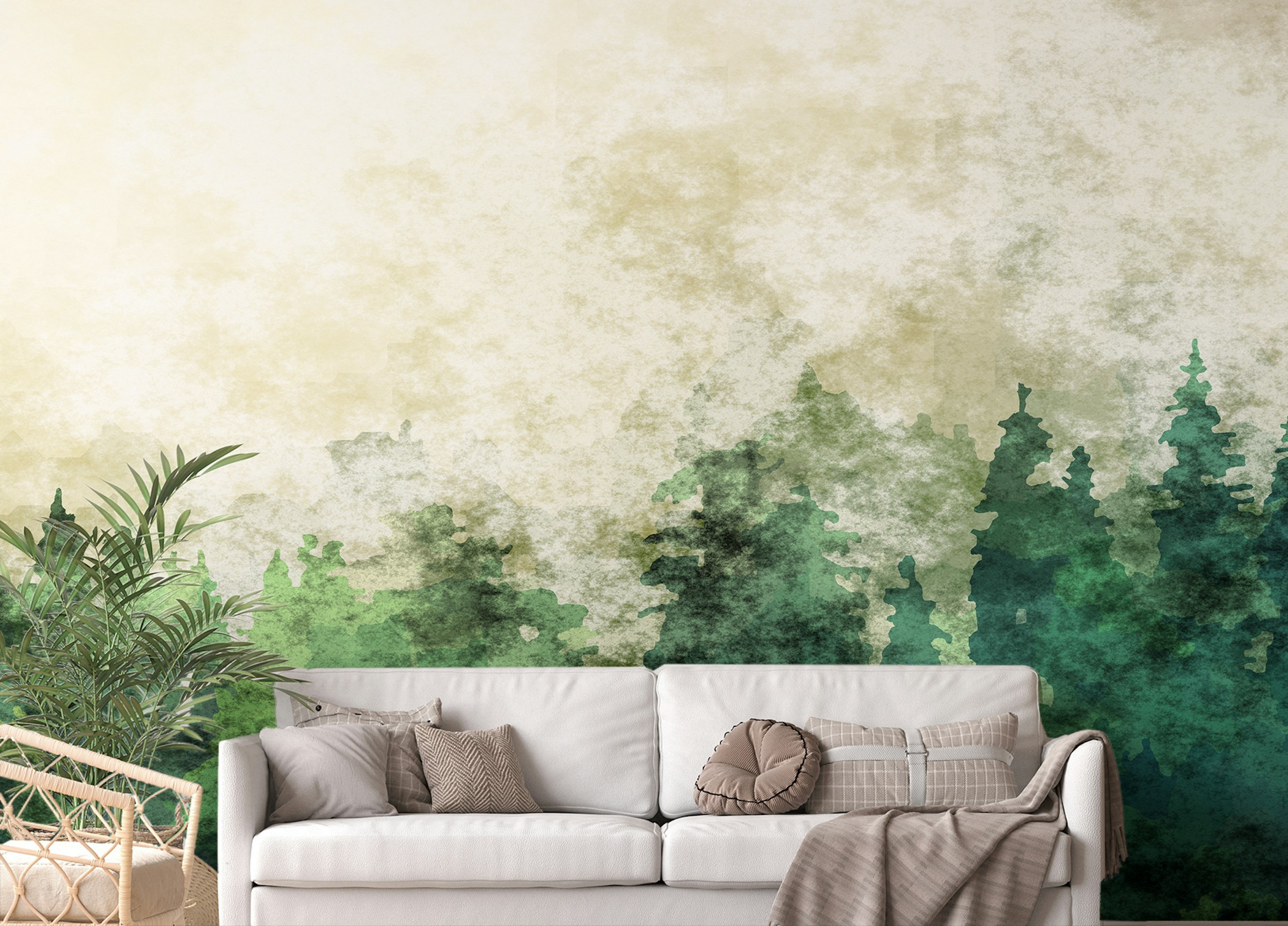 Peel and Stick Misty Forest Watercolor Elegance Wall Mural