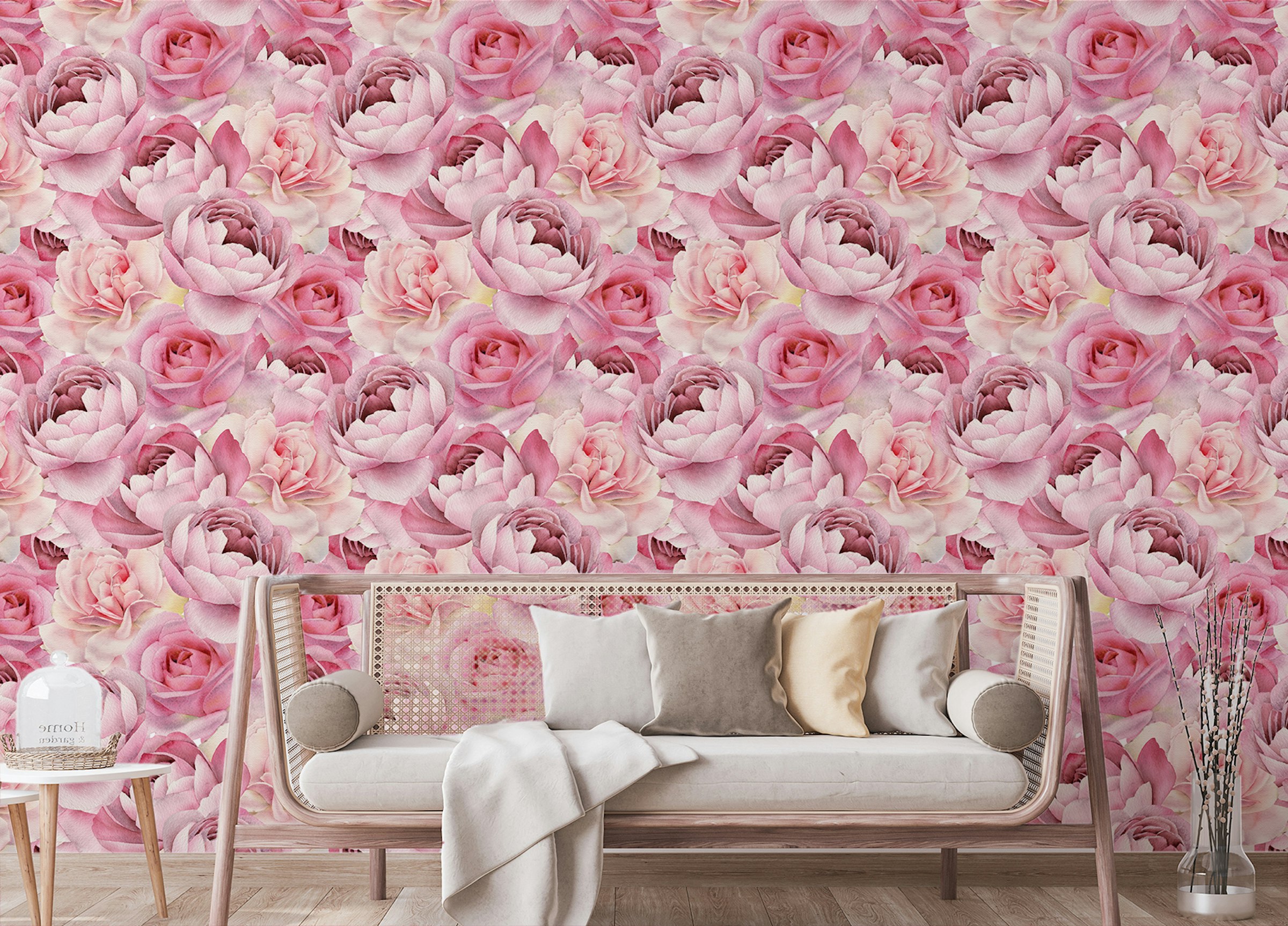 Peel and Stick Pink Watercolor Rose Patterns Wallpaper