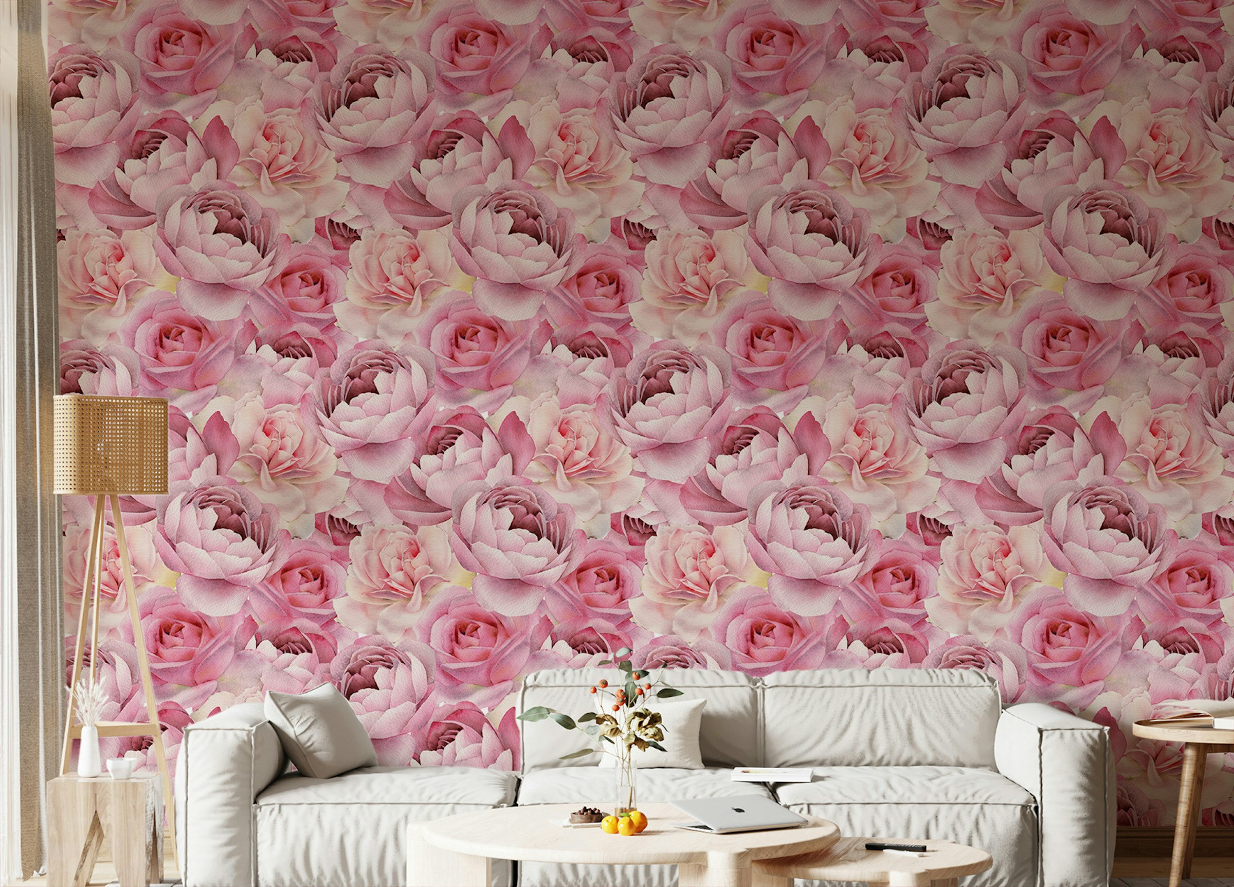 Custom made Pink Watercolor Rose Patterns Wallpaper