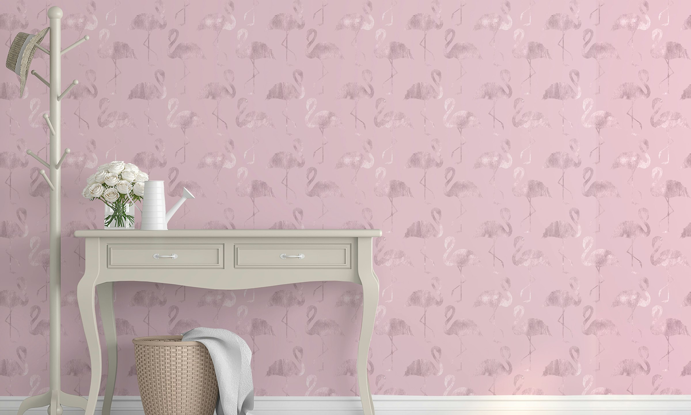 Custom made Glossy Pink Flamingo Waves Wallpaper