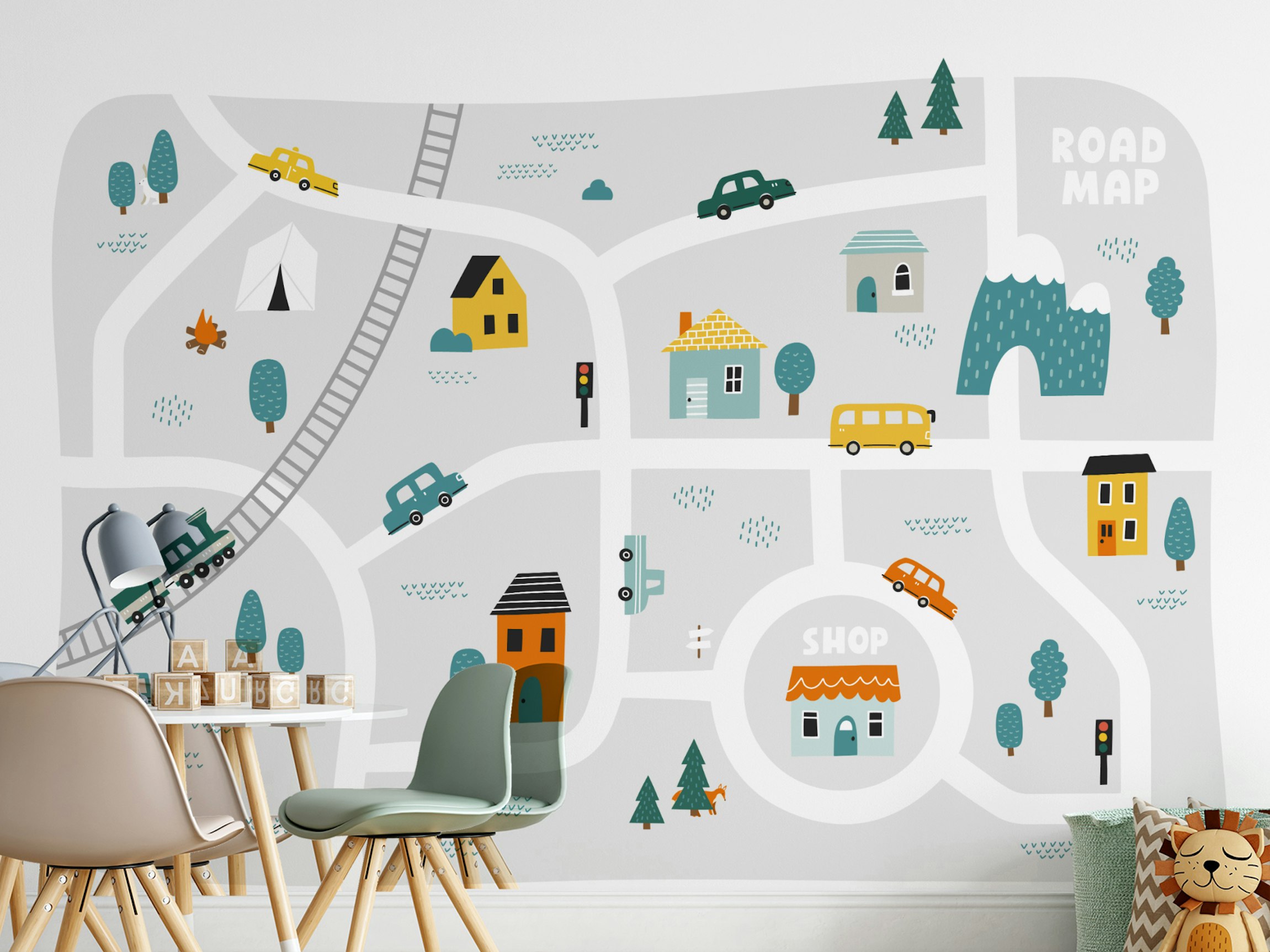 Peel and Stick Cartoon Style Map Wallpaper Mural