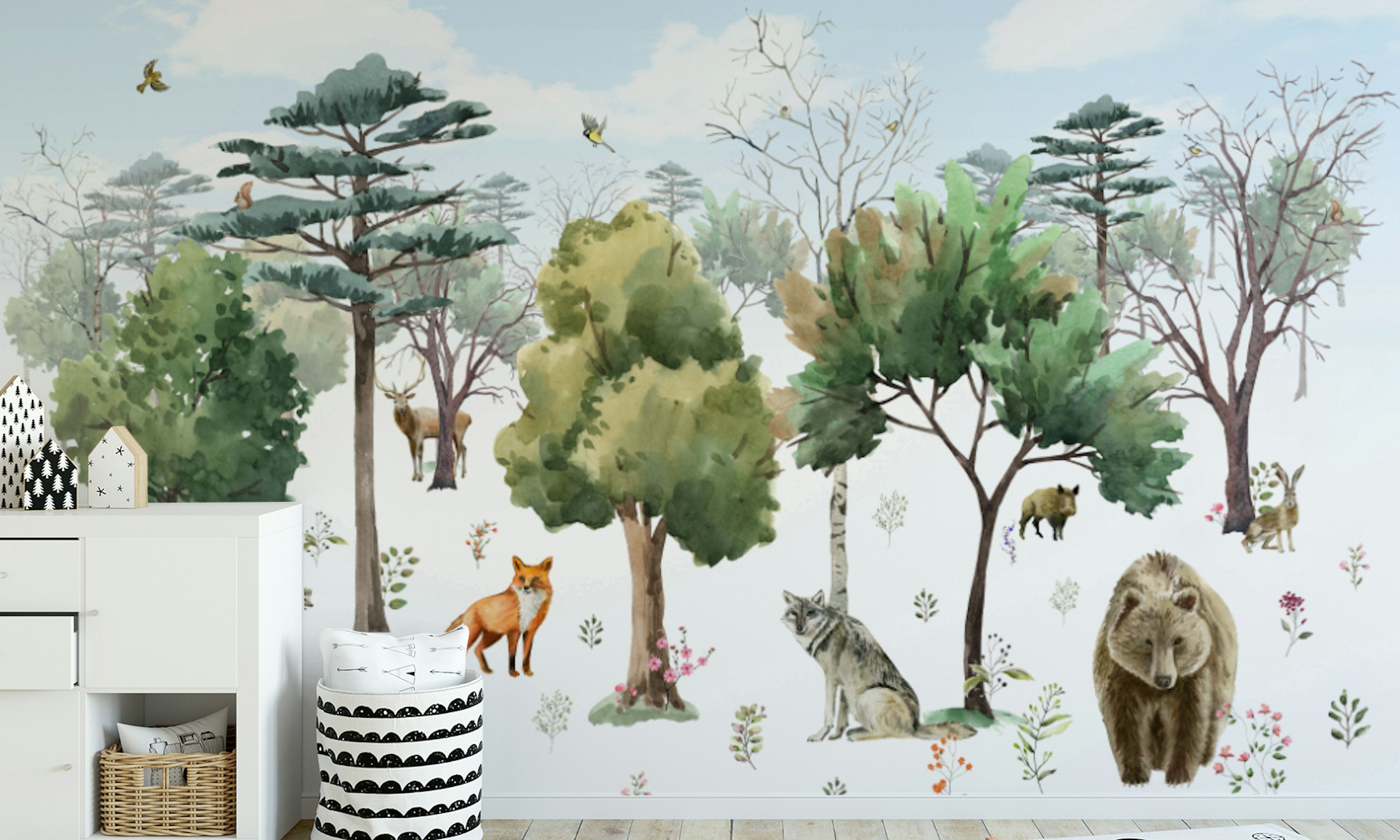 Custom made Watercolor Woodland Creatures Mural