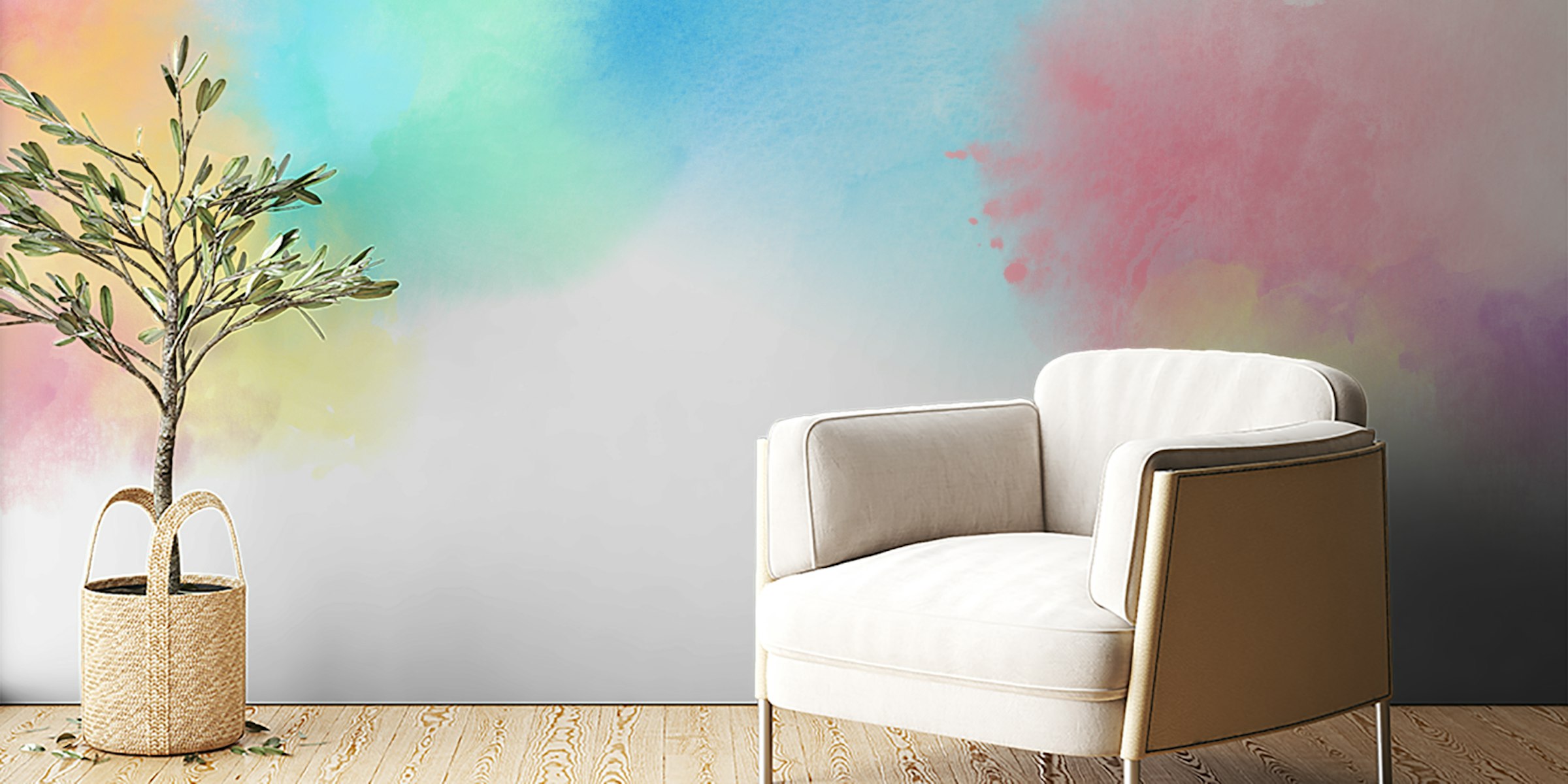 Peel and Stick Soft Rainbow Color Mural Wallpaper