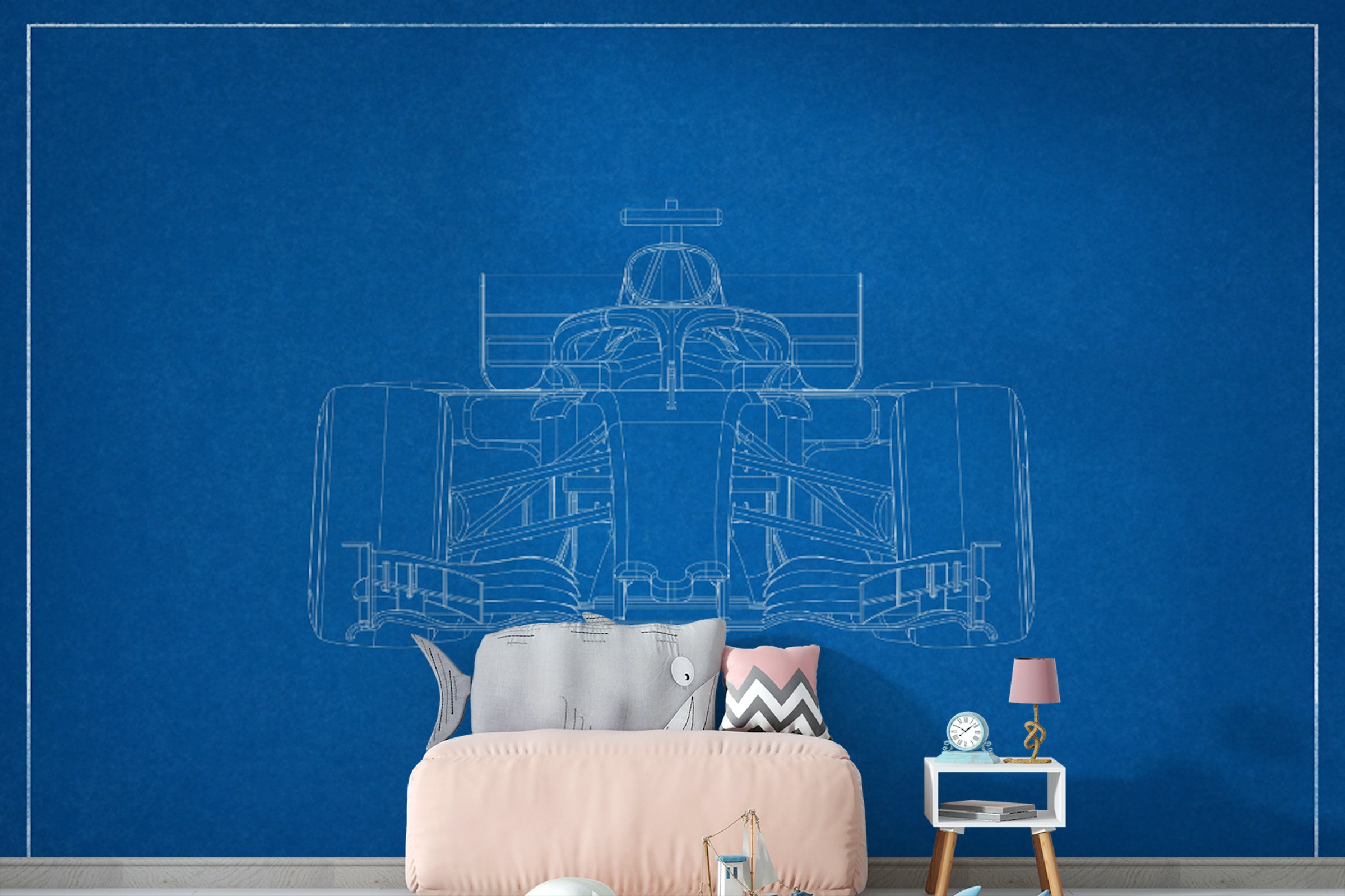 Peel and Stick F1 Car Blueprint Wallpaper Mural