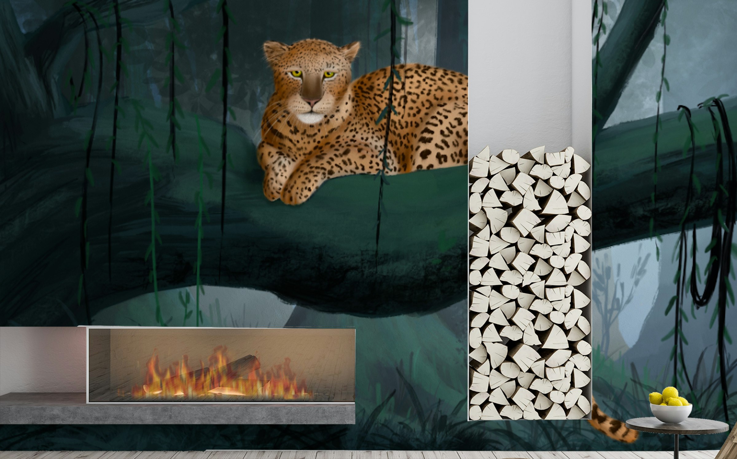 Custom made Leopard Repose Jungle Wallpaper Mural