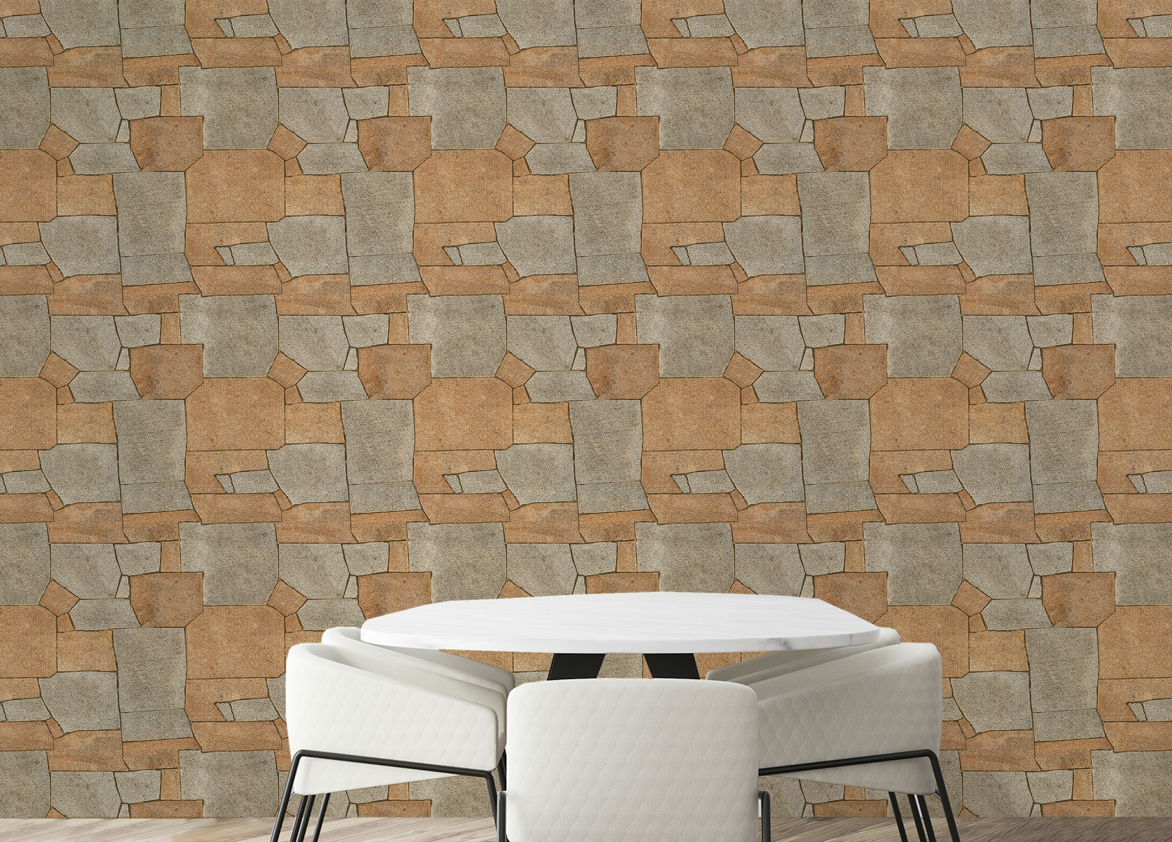 Custom made Natural Stone Pavement Orange Color Wallpaper