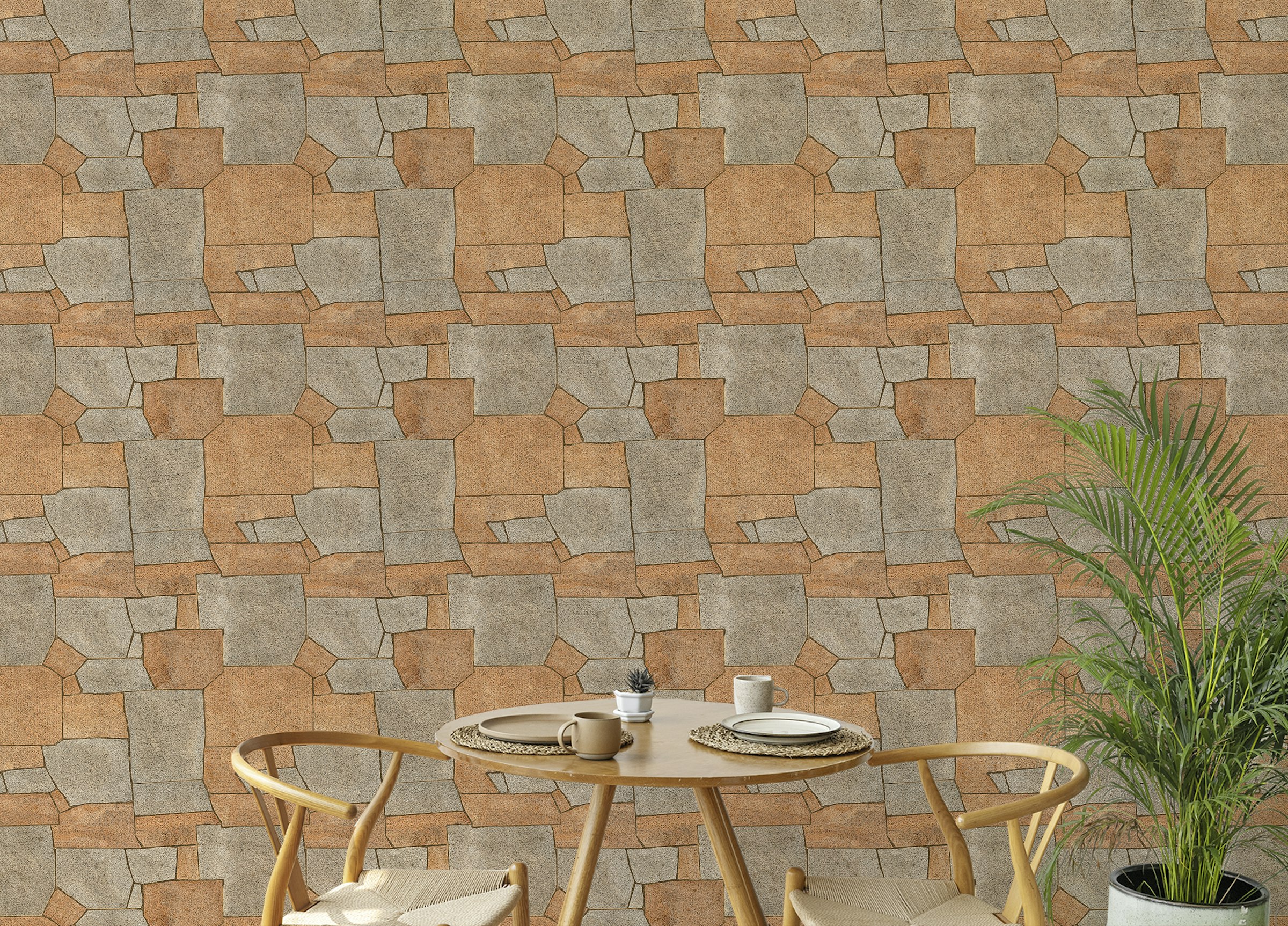 Peel and Stick Natural Stone Pavement Orange Color Wallpaper
