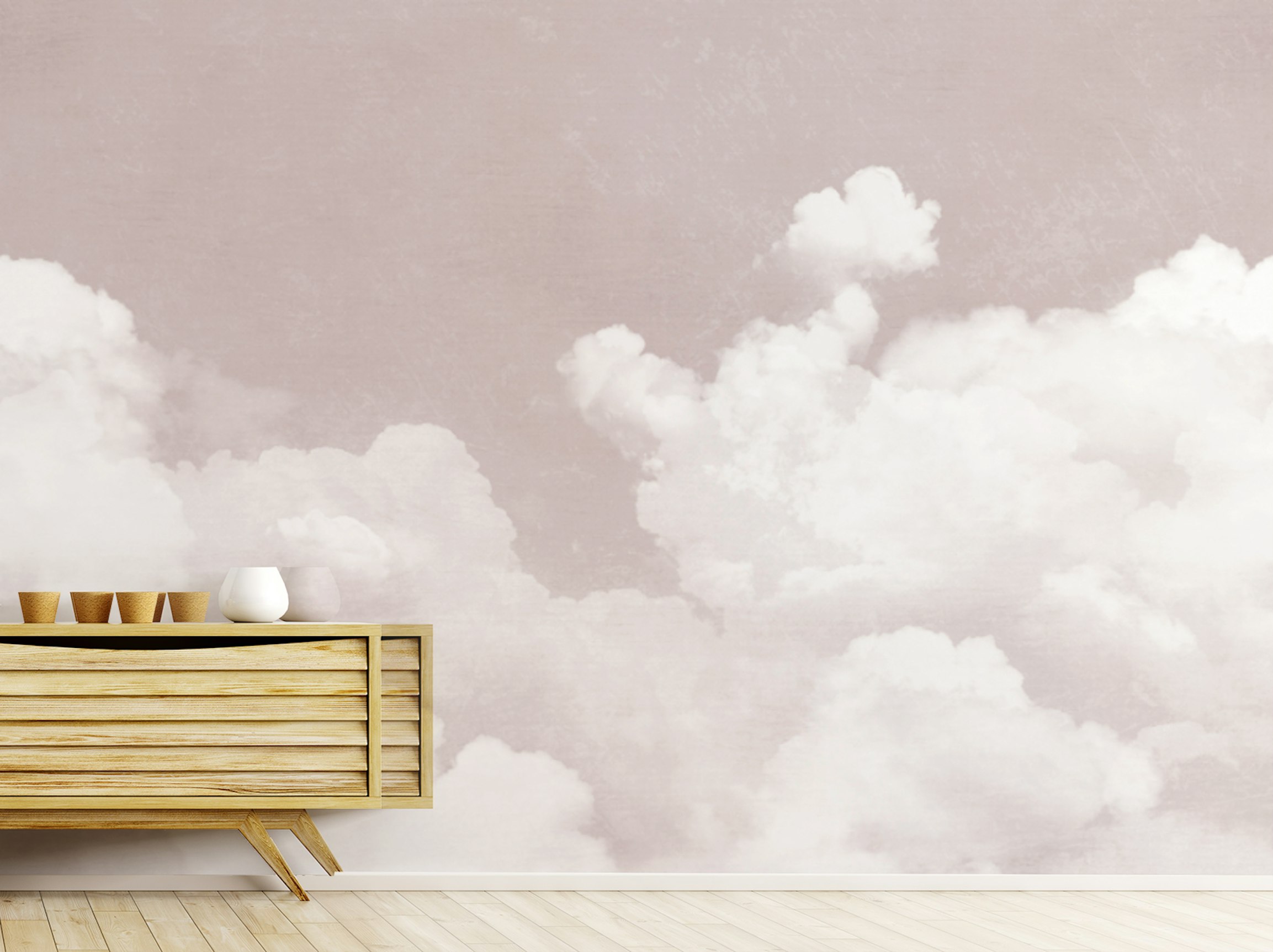 Peel and Stick Soft Pink Clouds Wall Mural