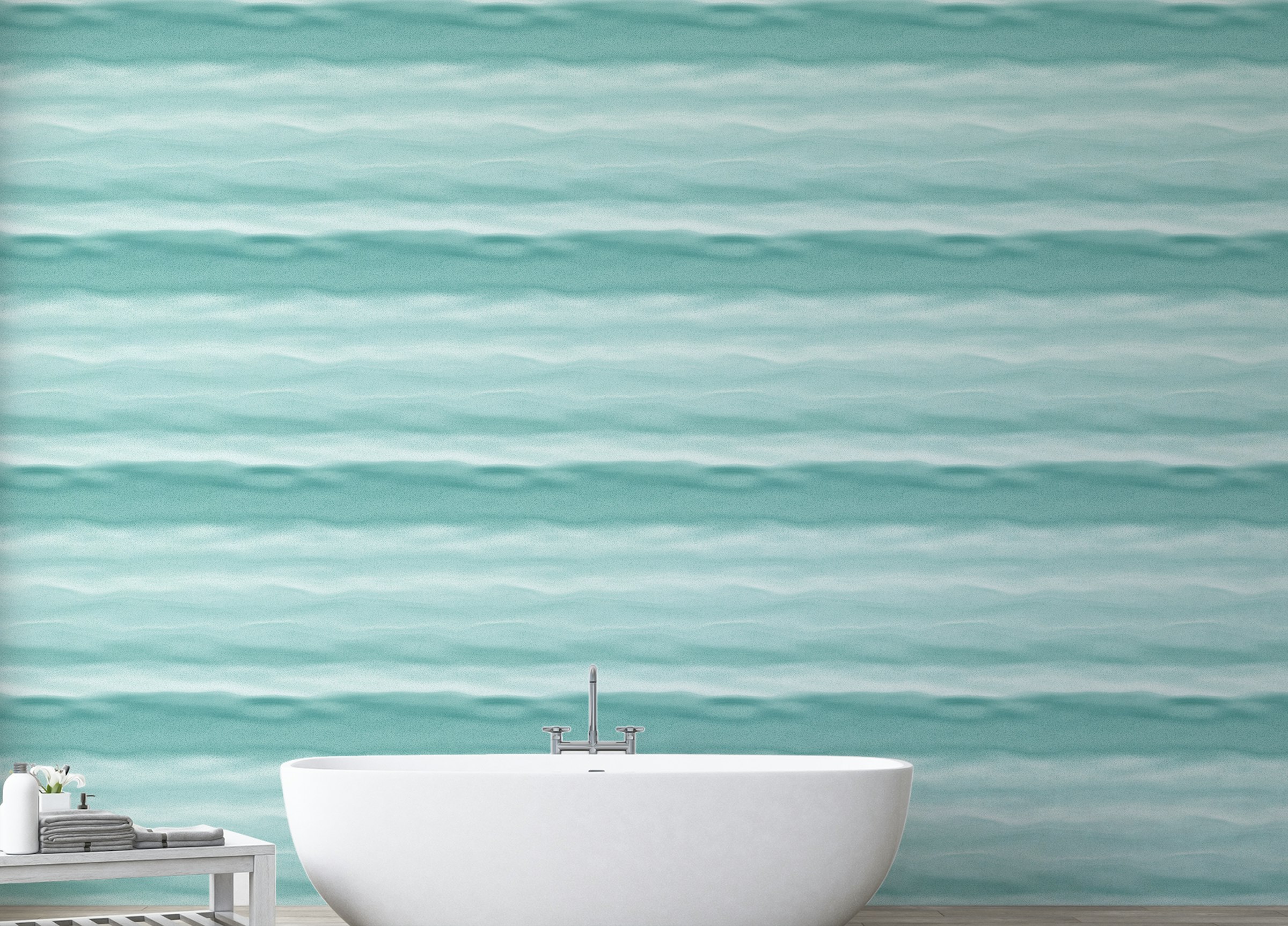 Peel and Stick Aegean Teal Blue Wavy Stripe Marine Texture Wallpaper