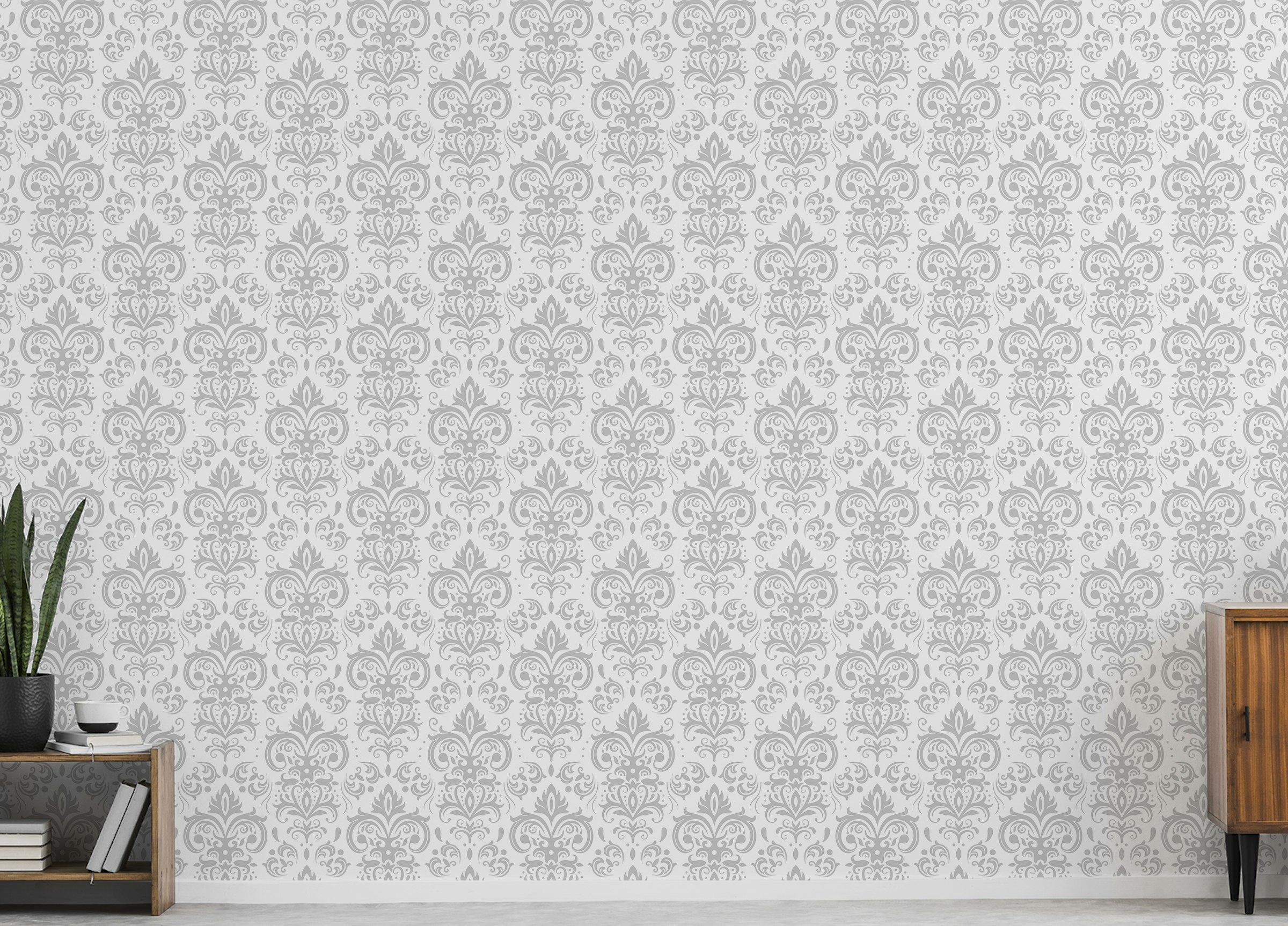 Peel and Stick Stylish Rococo White Damask Peel and Stick Wallpaper