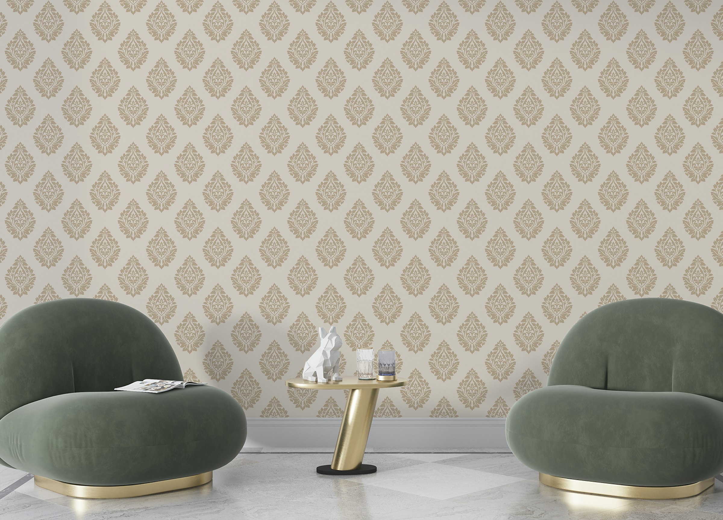 Peel and Stick Victorian Brown Butta Damask Repeat Pattern Wallpaper