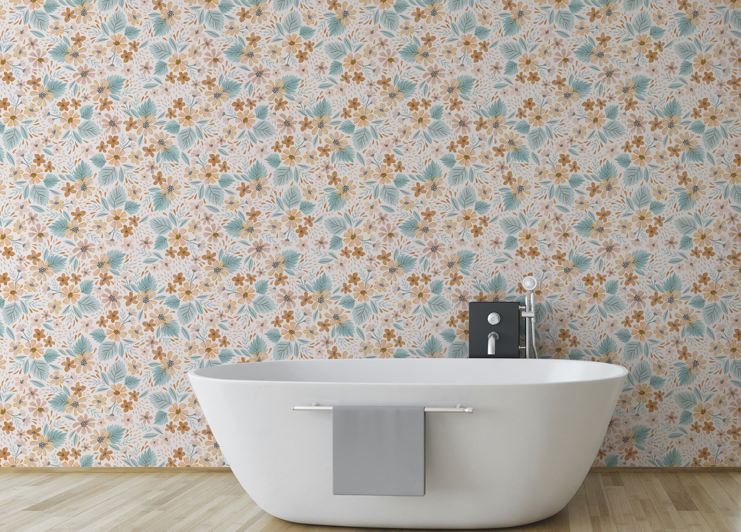 Peel and Stick Watercolor Small Pattern Floral Pastel Colors Wallpaper