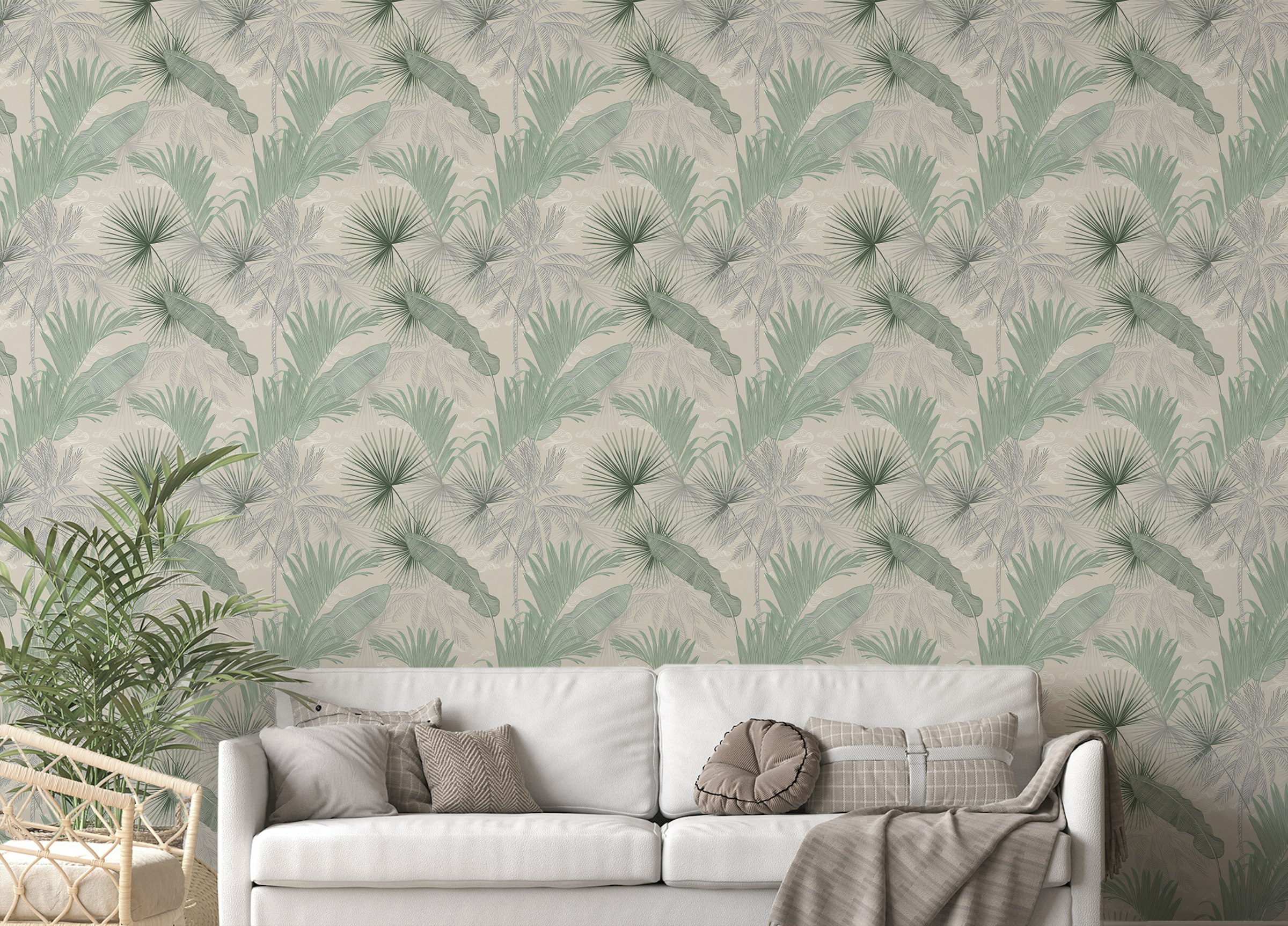 Peel and Stick Green Banana Leaves Seamless Pattern Wallpaper