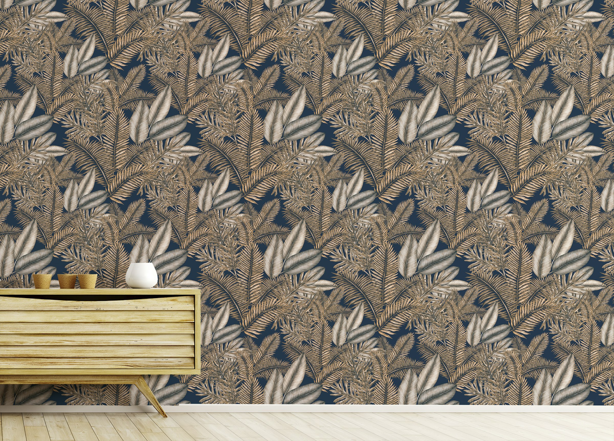 Peel and Stick Brown Color Seamless Pattern Tropical Dry Leaves Wallpaper