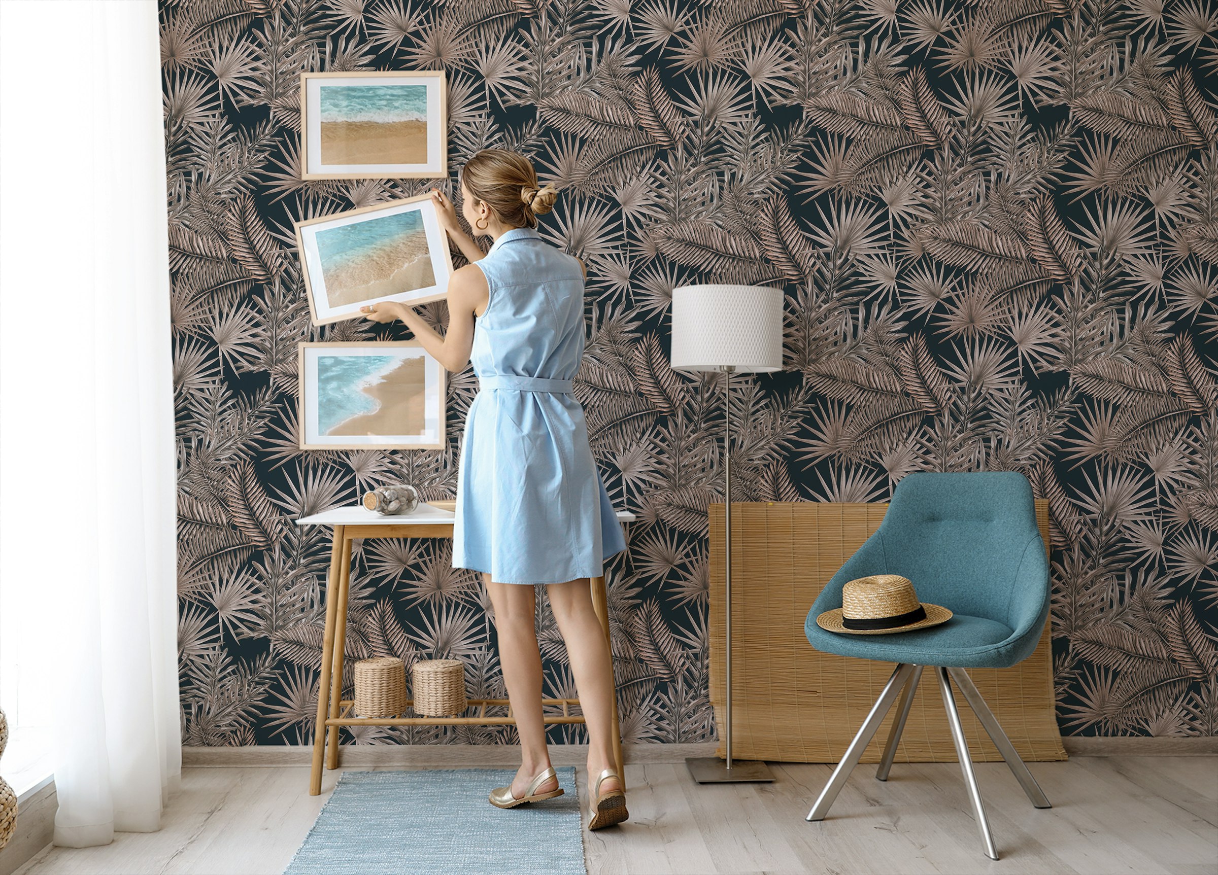 Peel and Stick Boutique Jungle Glam Tropical Leaves Pattern Wallpaper