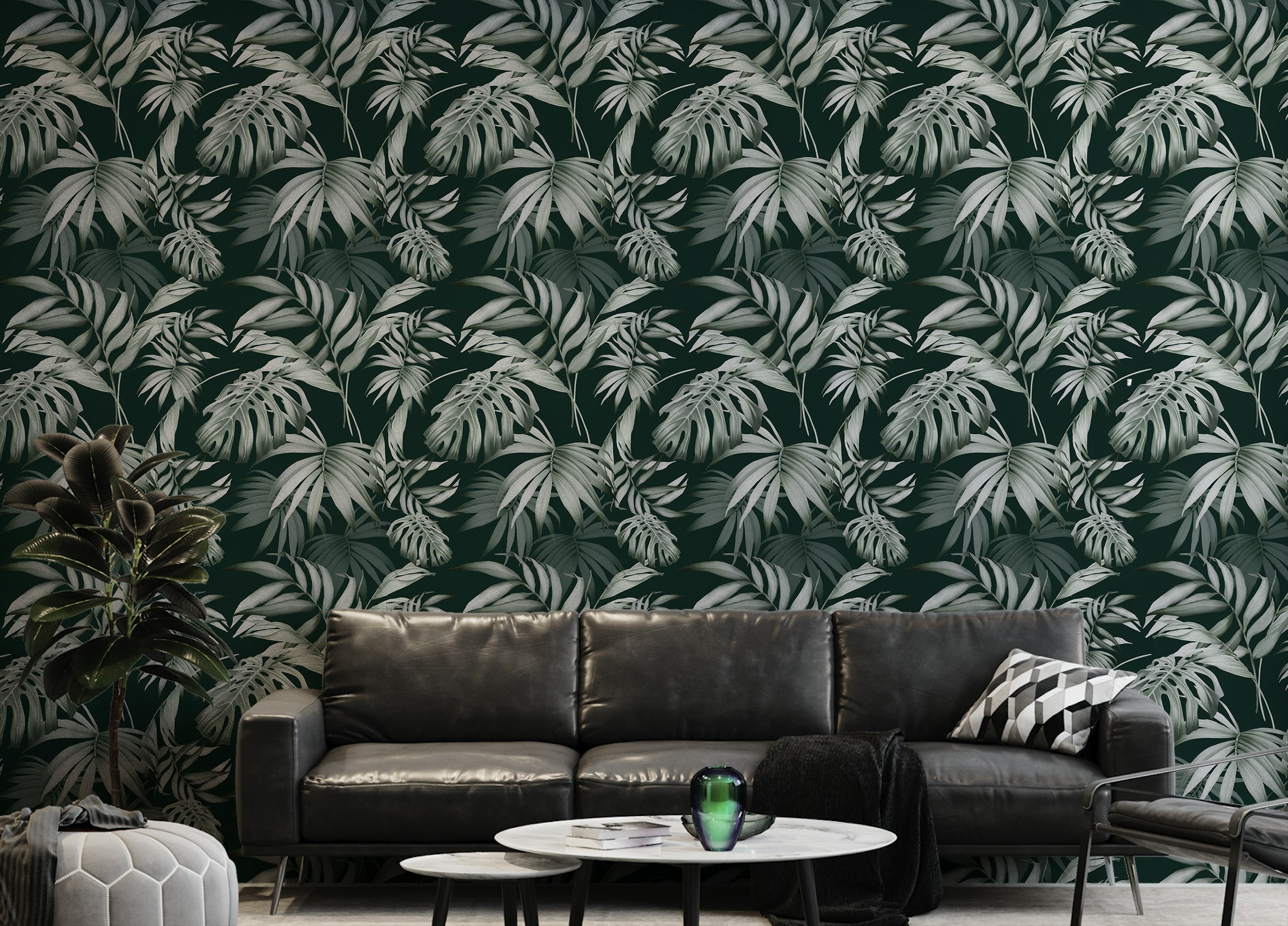 Custom made Exotic Jungle Tropical Green Leaves Repeat Wallpaper