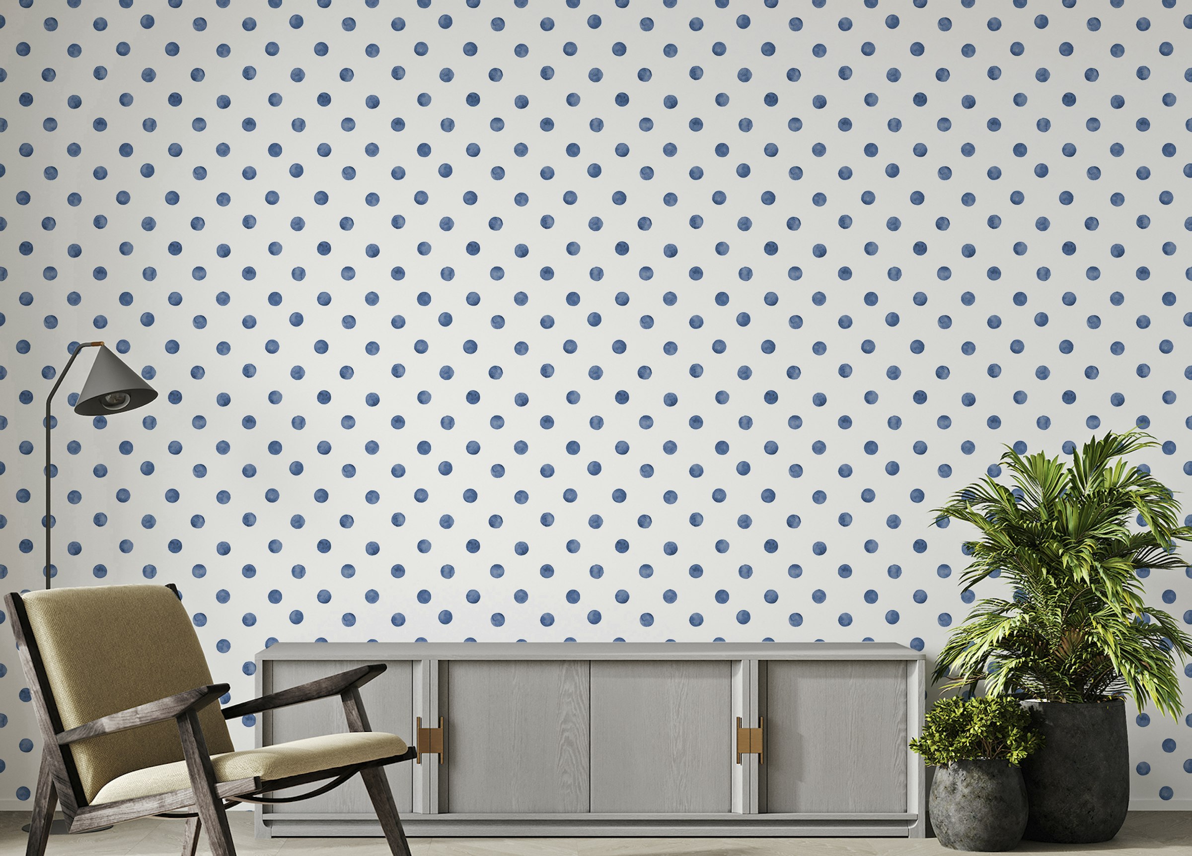 Peel and Stick Blue Color Polka Dots Indigo Repeat Pattern Wallpaper