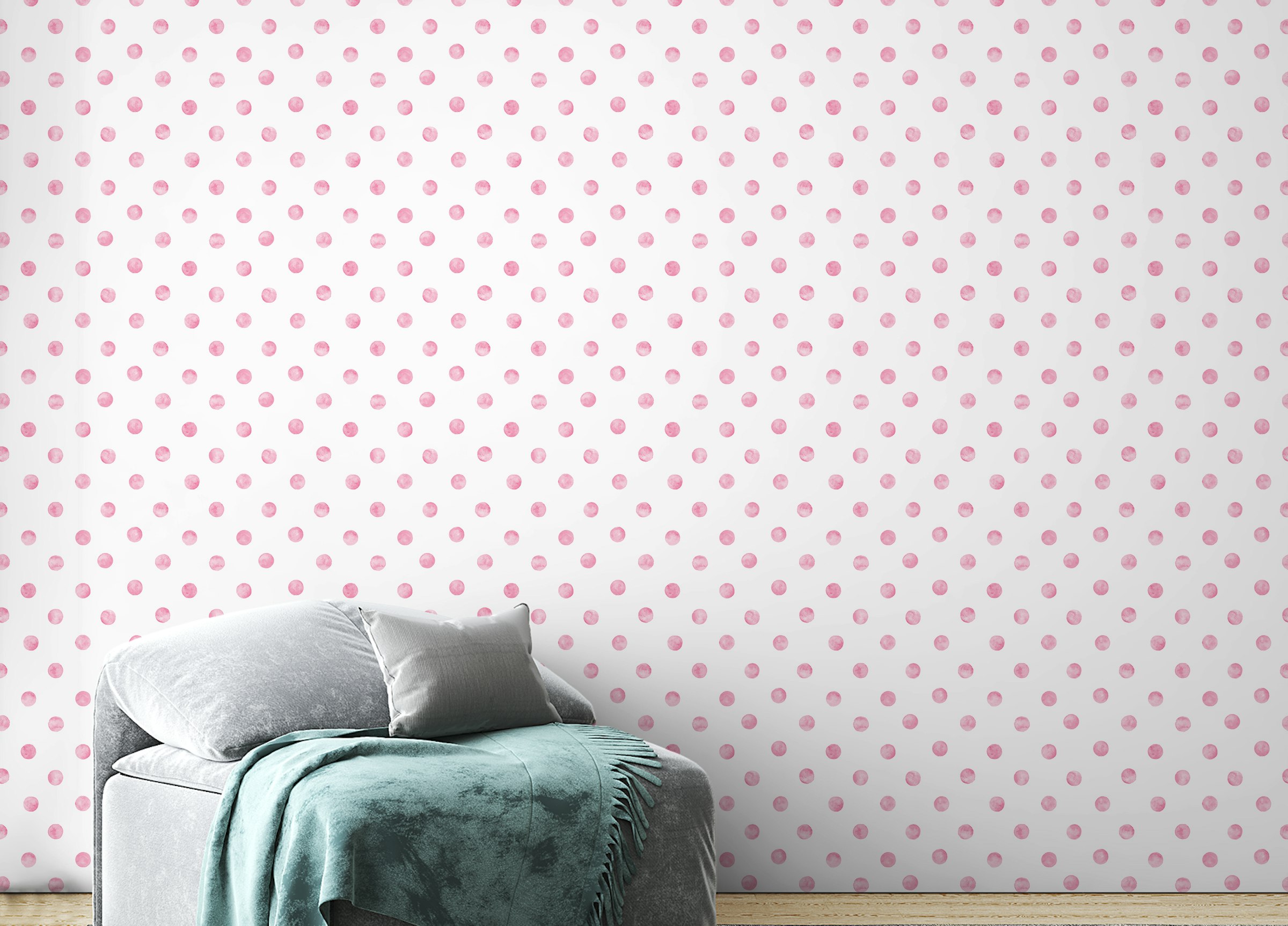 Peel and Stick Pink Watercolor Seamless Pattern Polka Dots Wallpaper