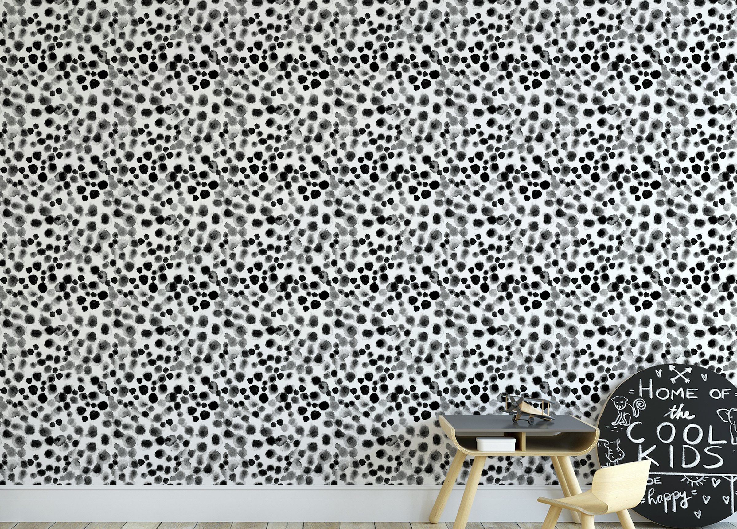 Peel and Stick Black and White Watercolor Geometric Scattered Wallpaper
