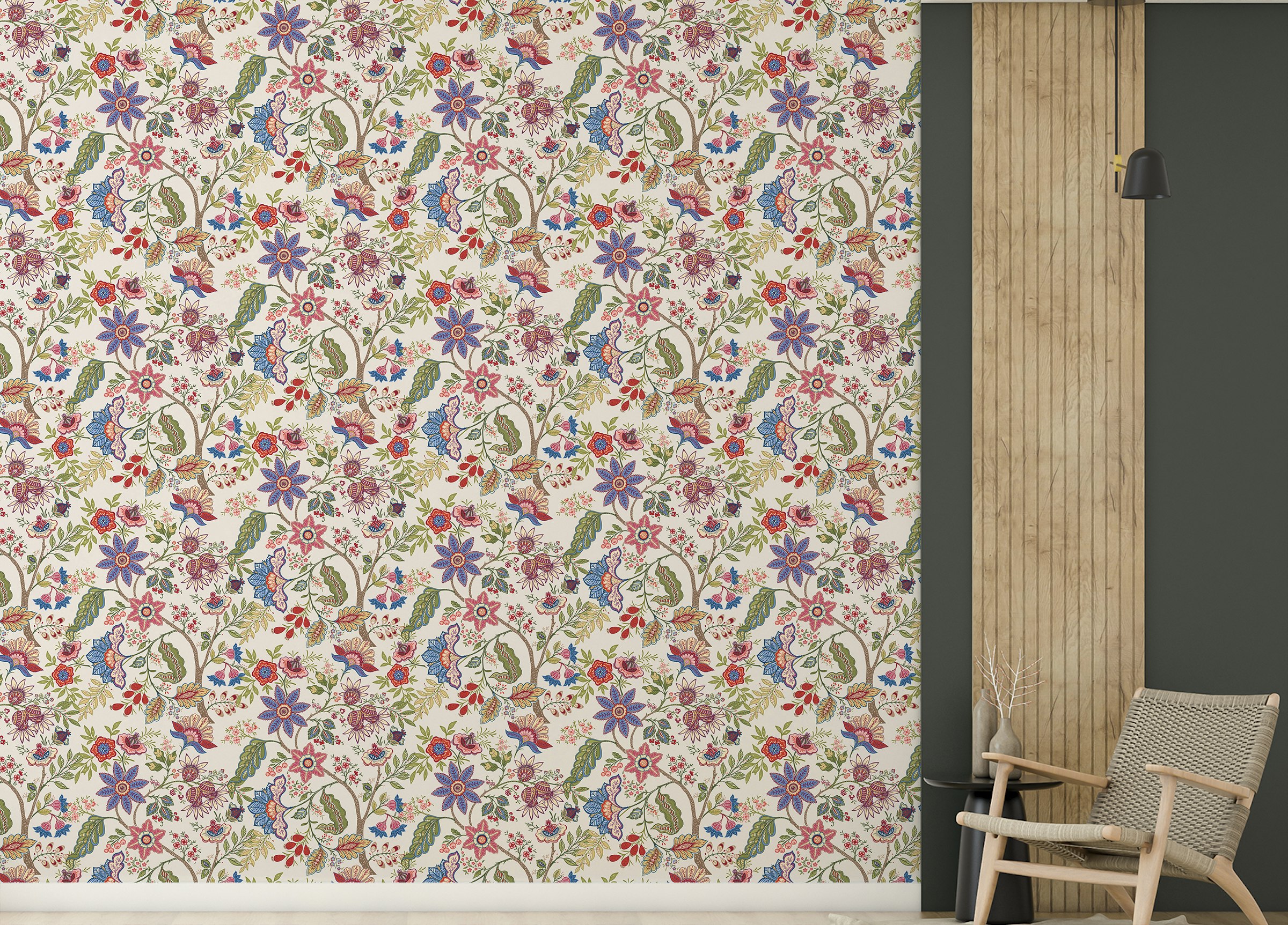 Custom made Fantasy Flowers Retro Vintage Jacobean Embroidery Style Wallpaper