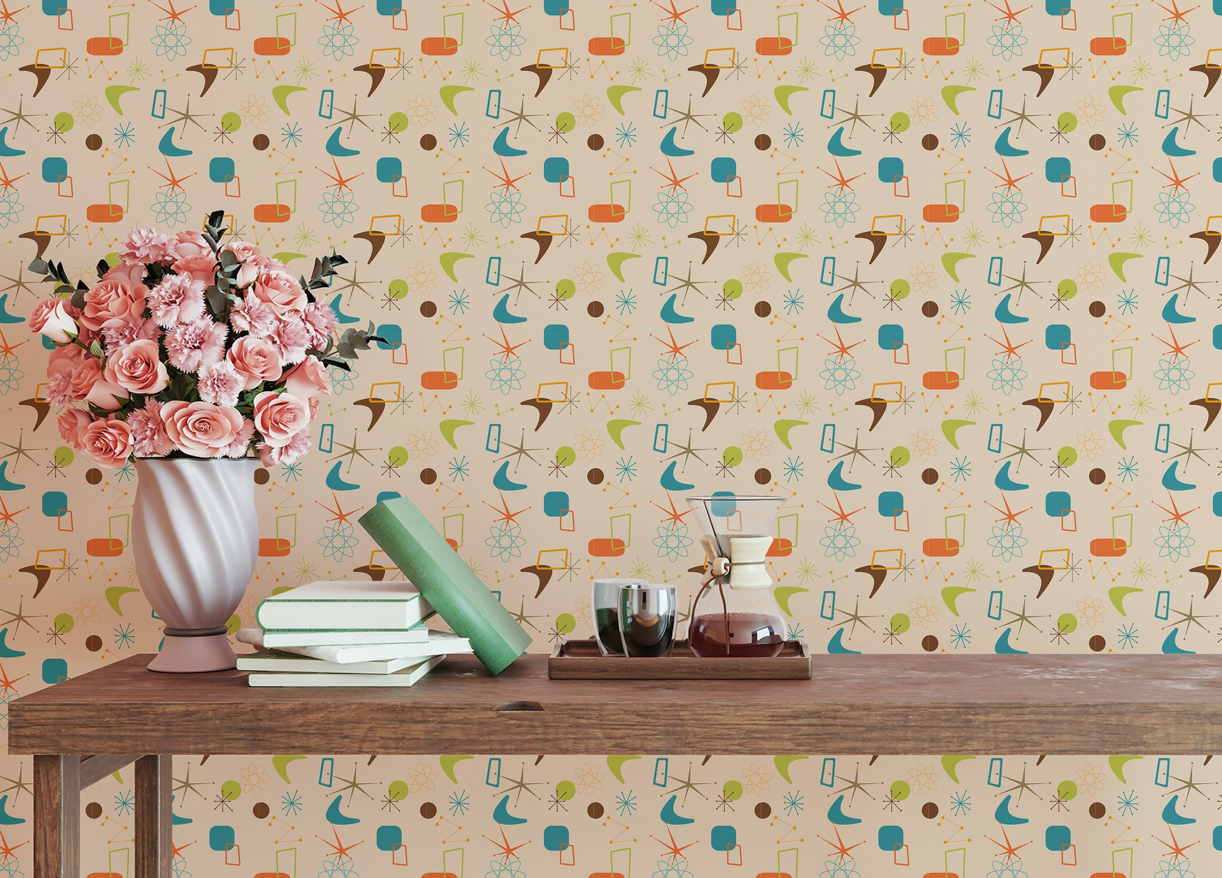 Peel and Stick Old Vintage Style Atomic Mid Century Wallpaper