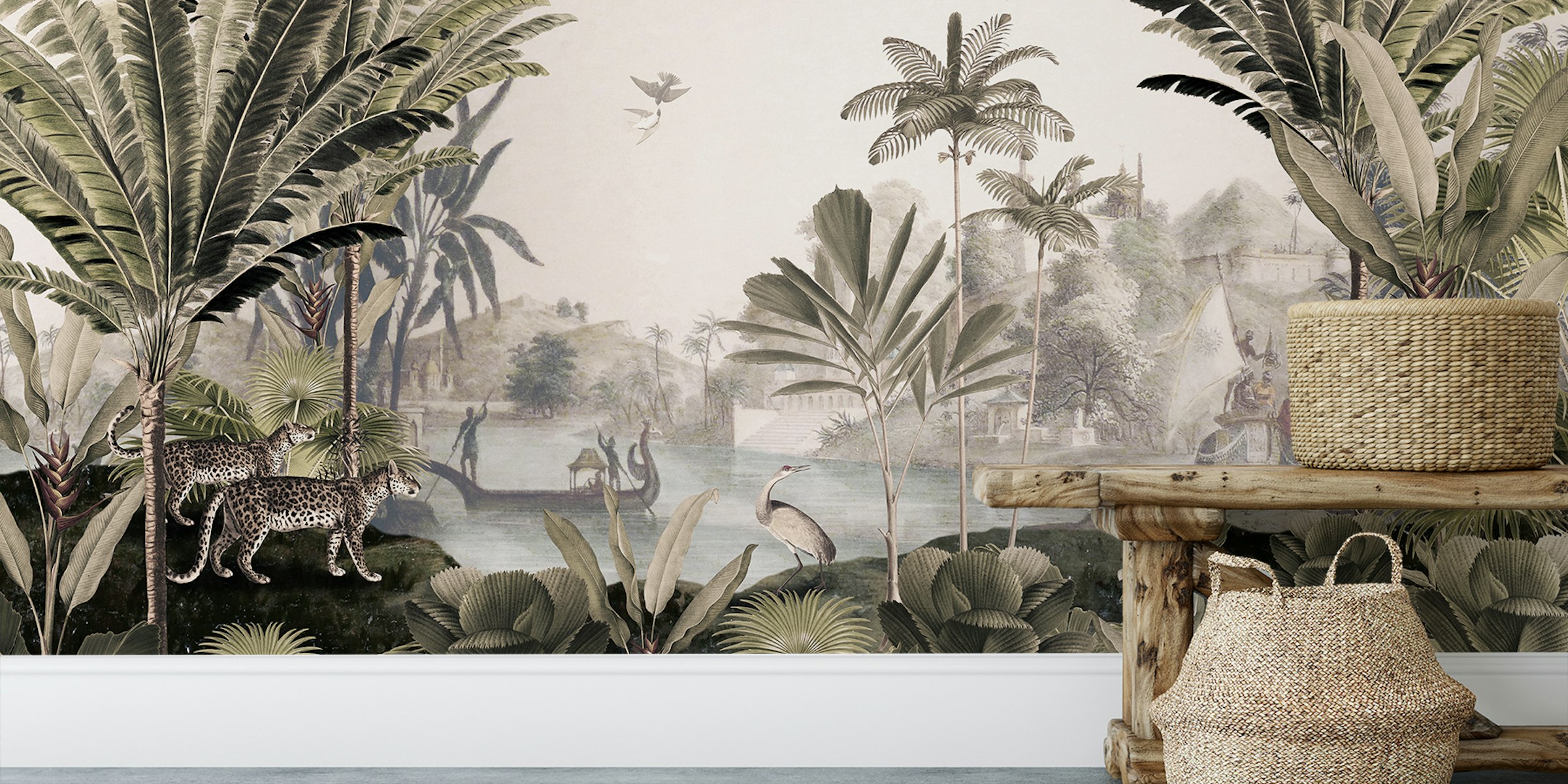 Peel and Stick Enigmatic Jungle Sepia Panorama Mural