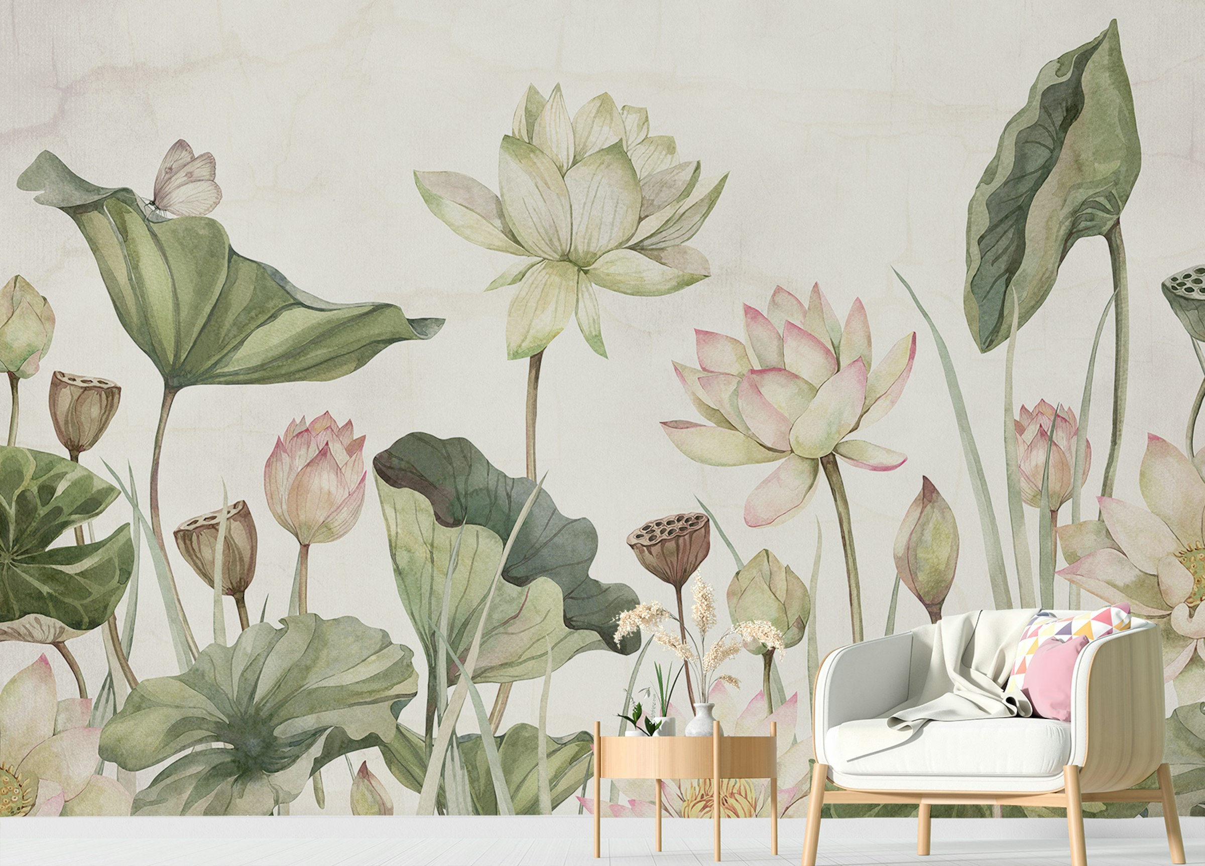 Peel and Stick Botanical Serenity Water Lily Mural