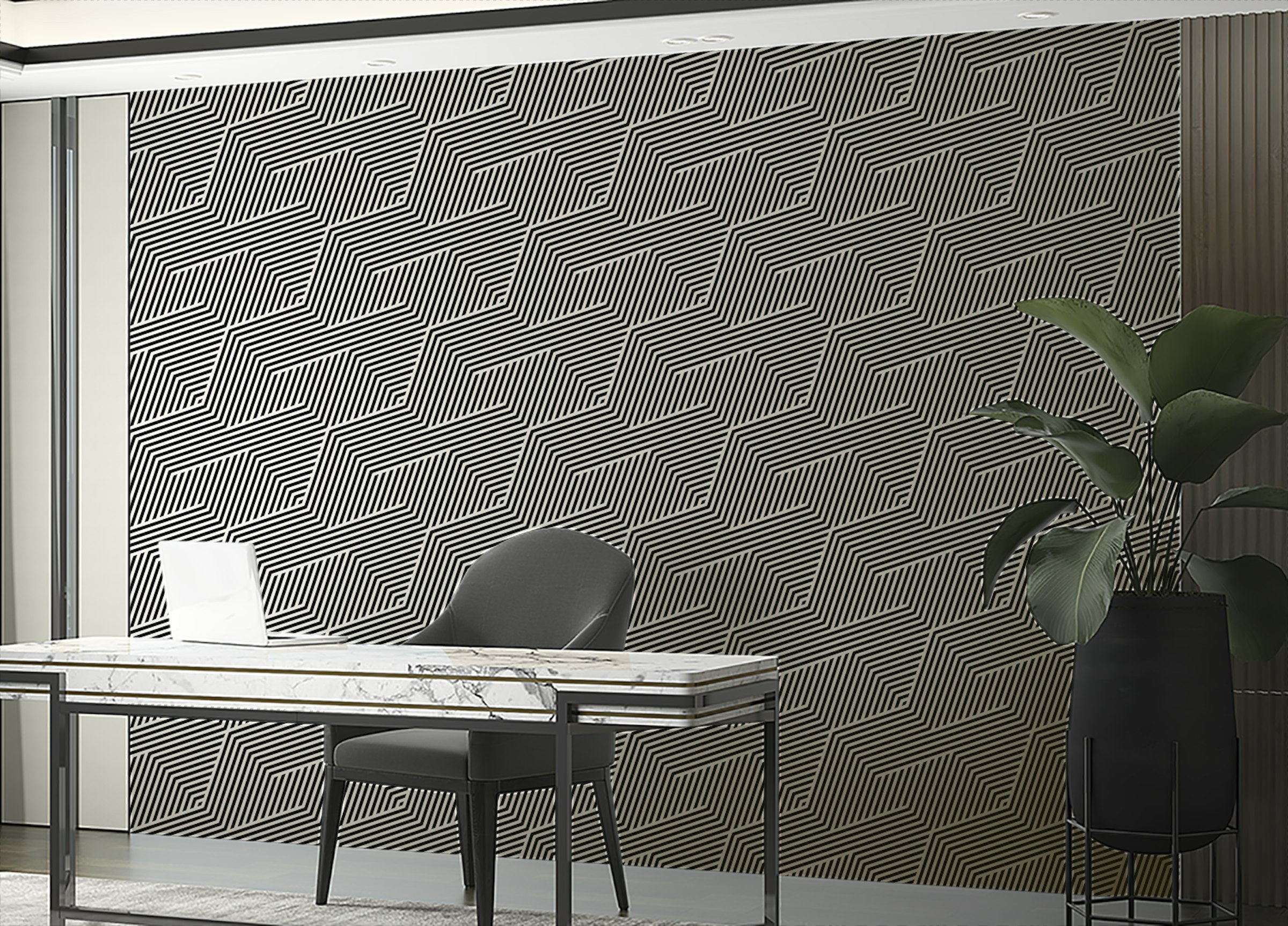 Peel and Stick Black and White Zigzag Geometric Stripes Wallpaper