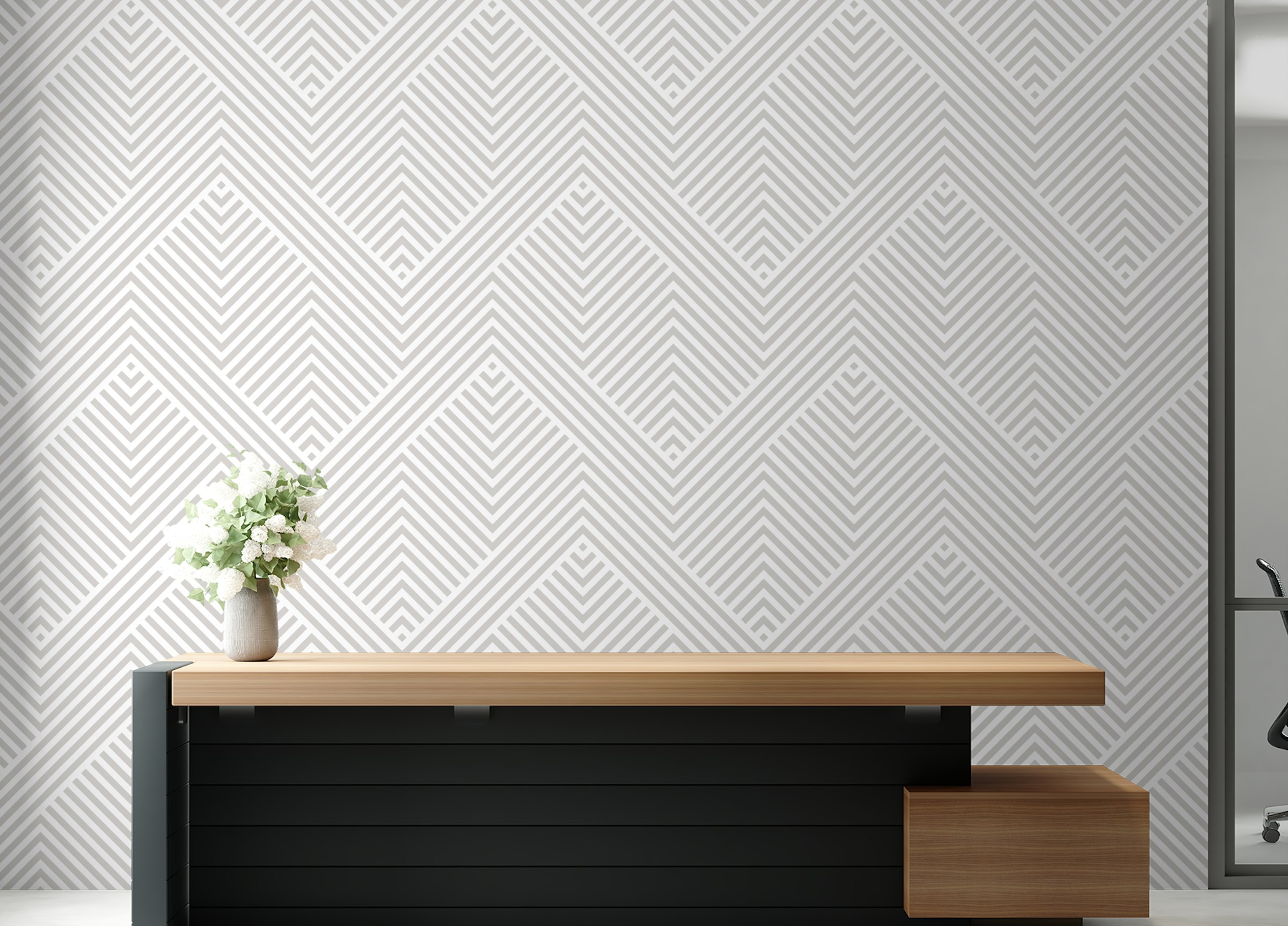 Peel and Stick Simple Abstract Geometry Design White and Gray Wallpaper