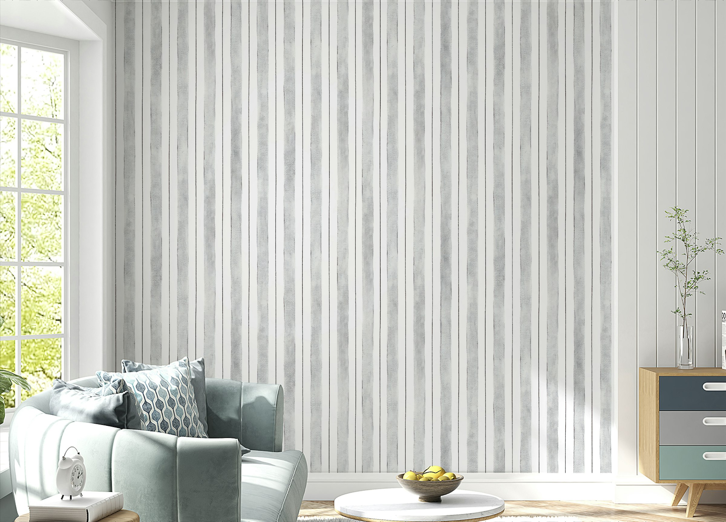 Peel and Stick Grey and White Color Seamless Coordonne Wallpaper