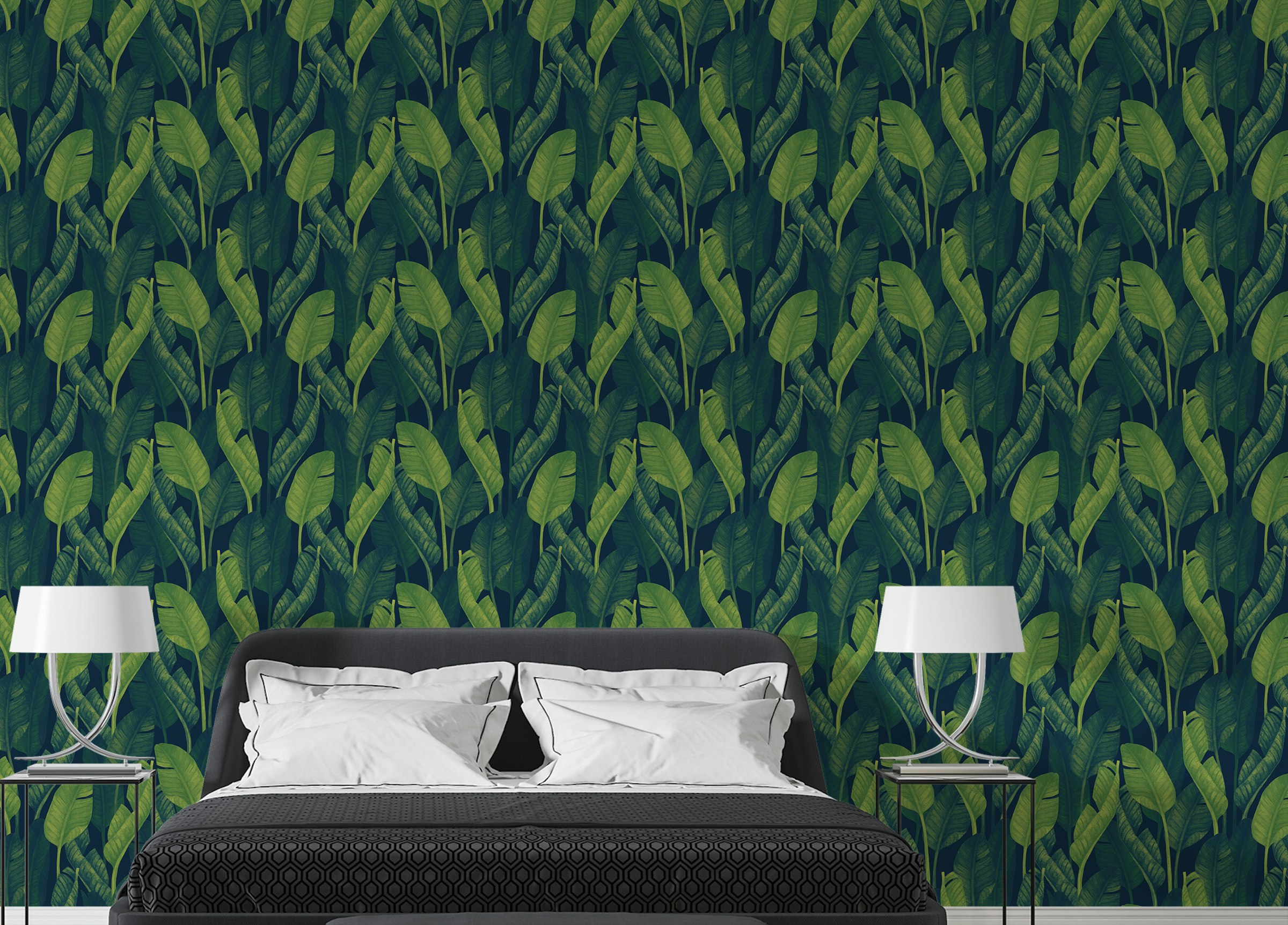 Custom made Dark Green Color Banana Leaves Wallpaper
