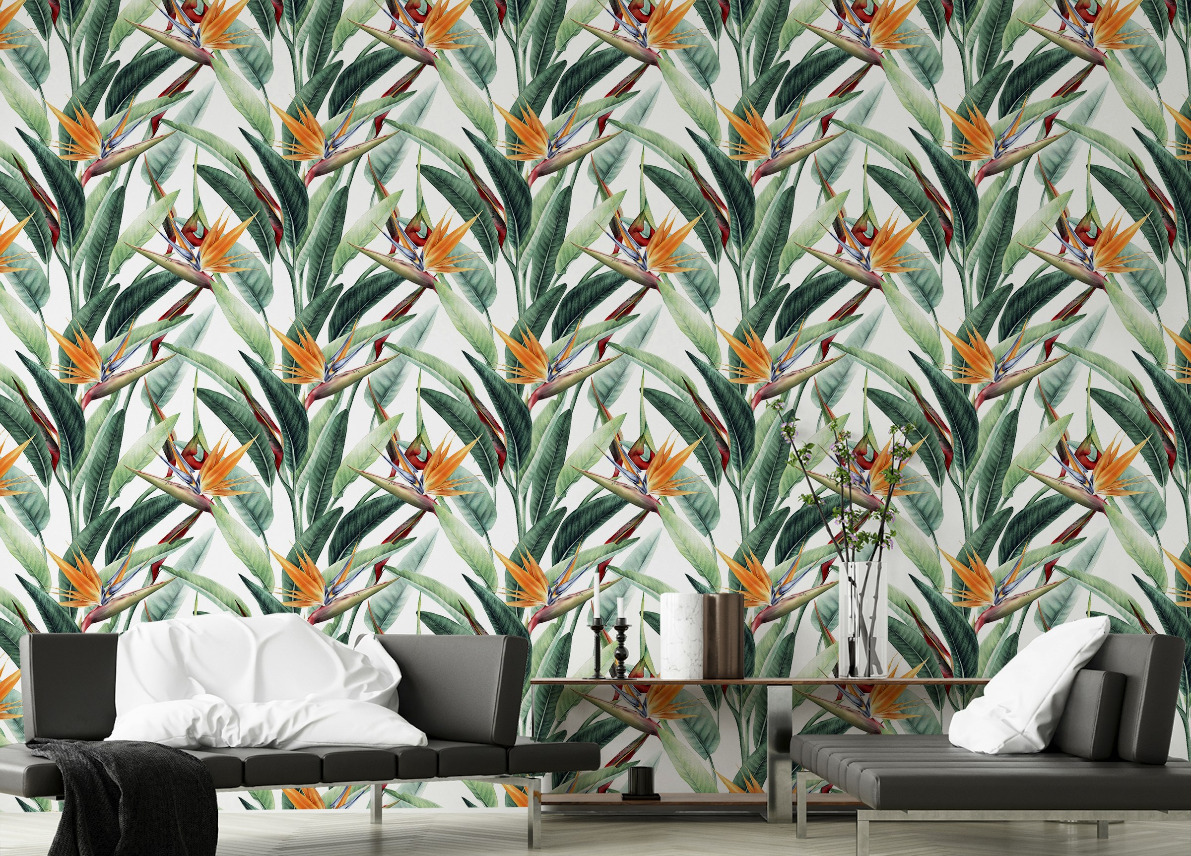 Peel and Stick Seamless Floral Tropical Pattern Wallpaper