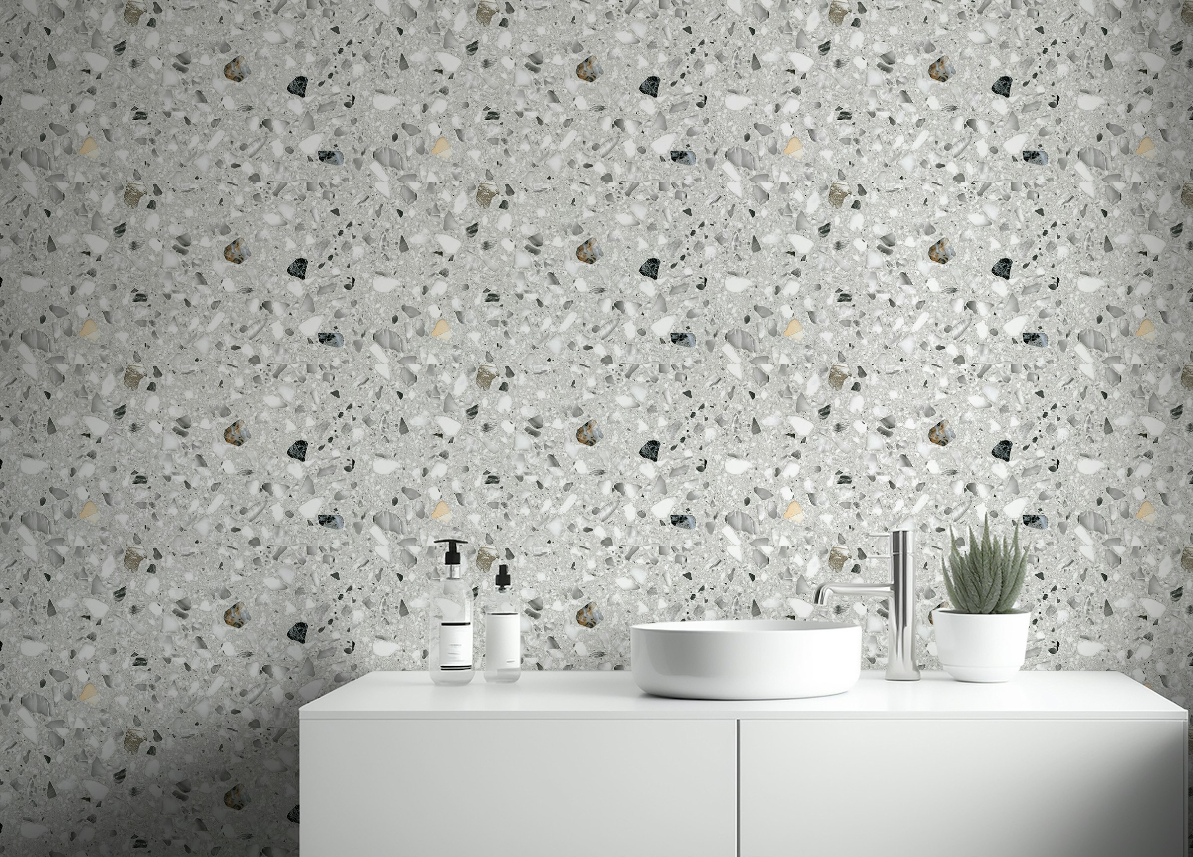 Peel and Stick Italian Style Terrazzo Flooring Vector Grey Wallpaper